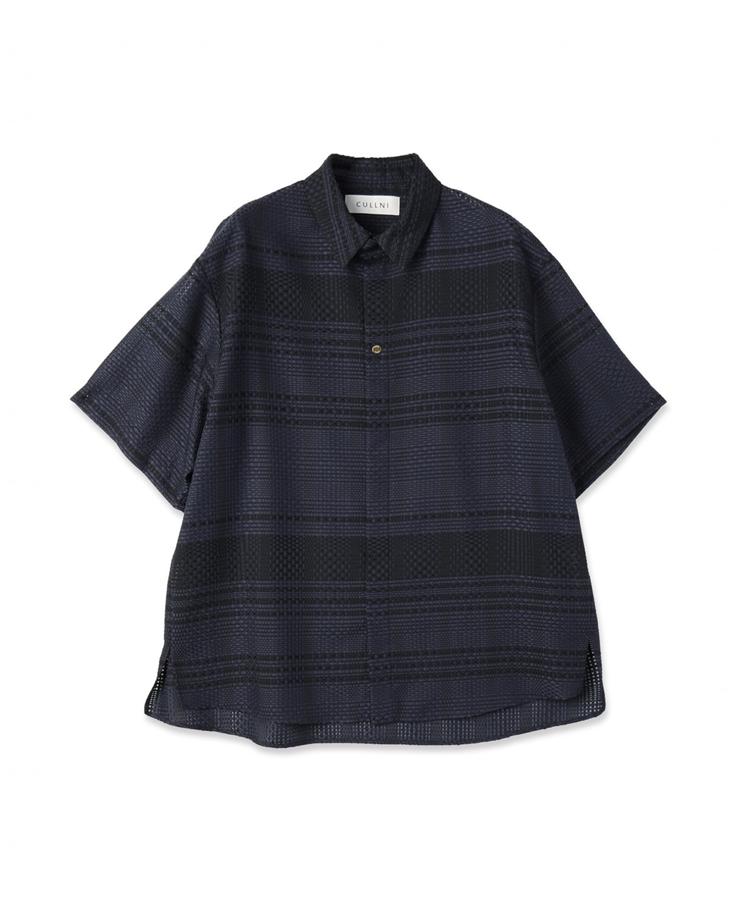 Sheer Tile Check Chin Tab Short Sleeve Shirt