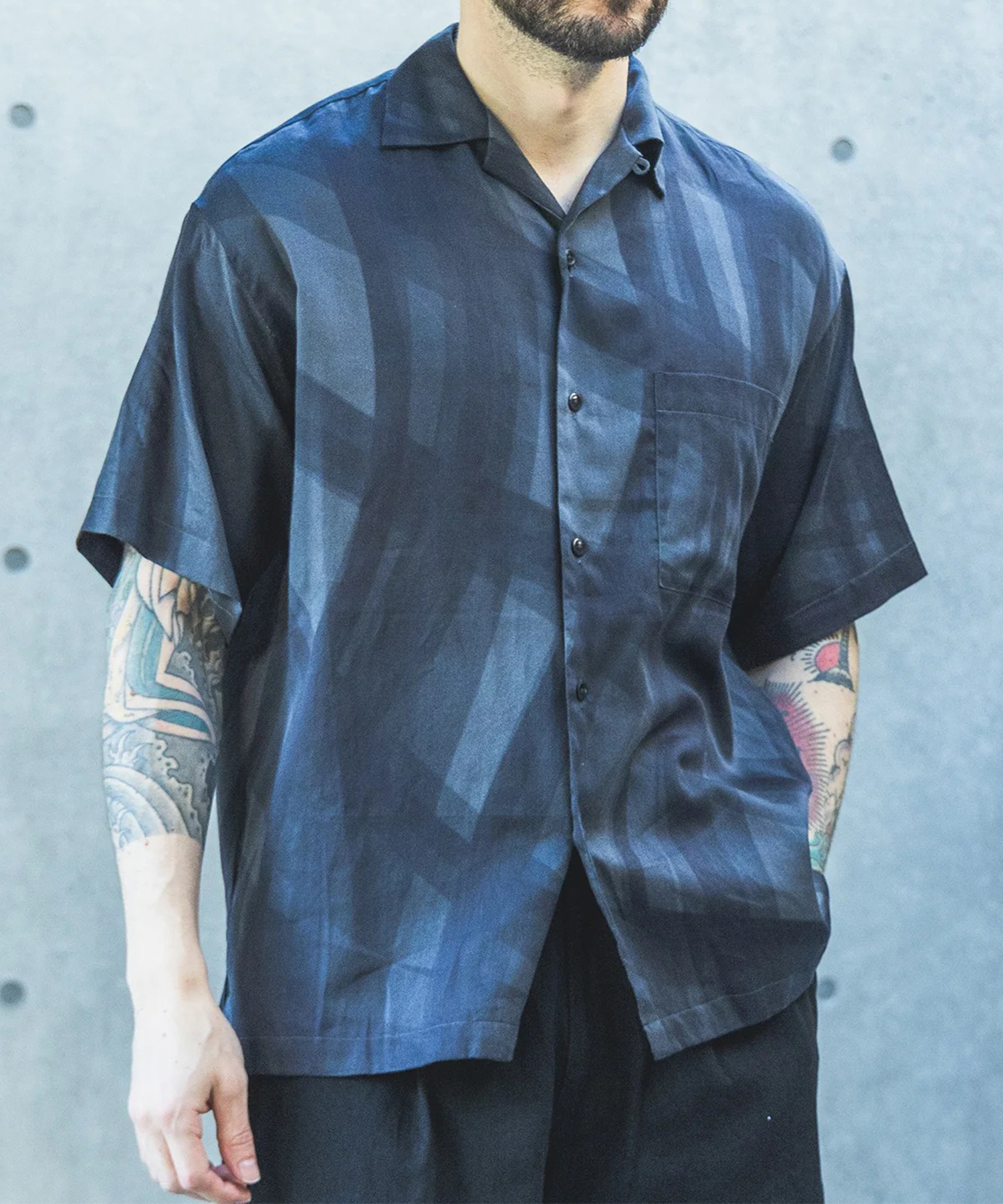 ABSTRACT CHECK /SHORT/S OPEN COLLAR SHIRT