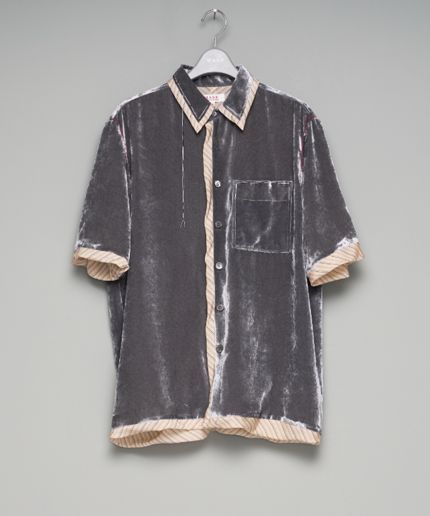 UNEVEN VELVET HALF SLEEVE SHIRT