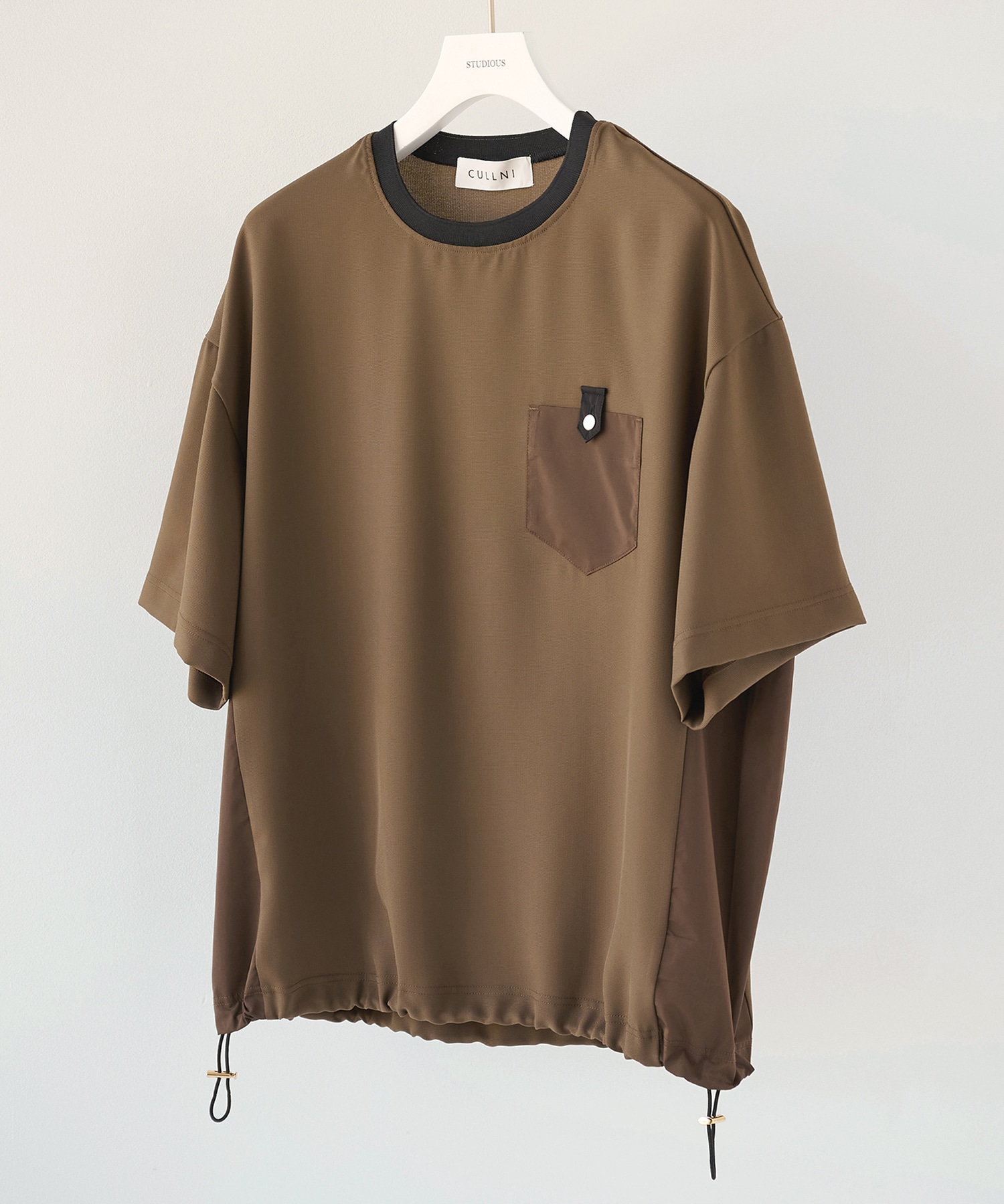 Dry Stretch Cloth Contrast Panel Short Sleeve Pullover