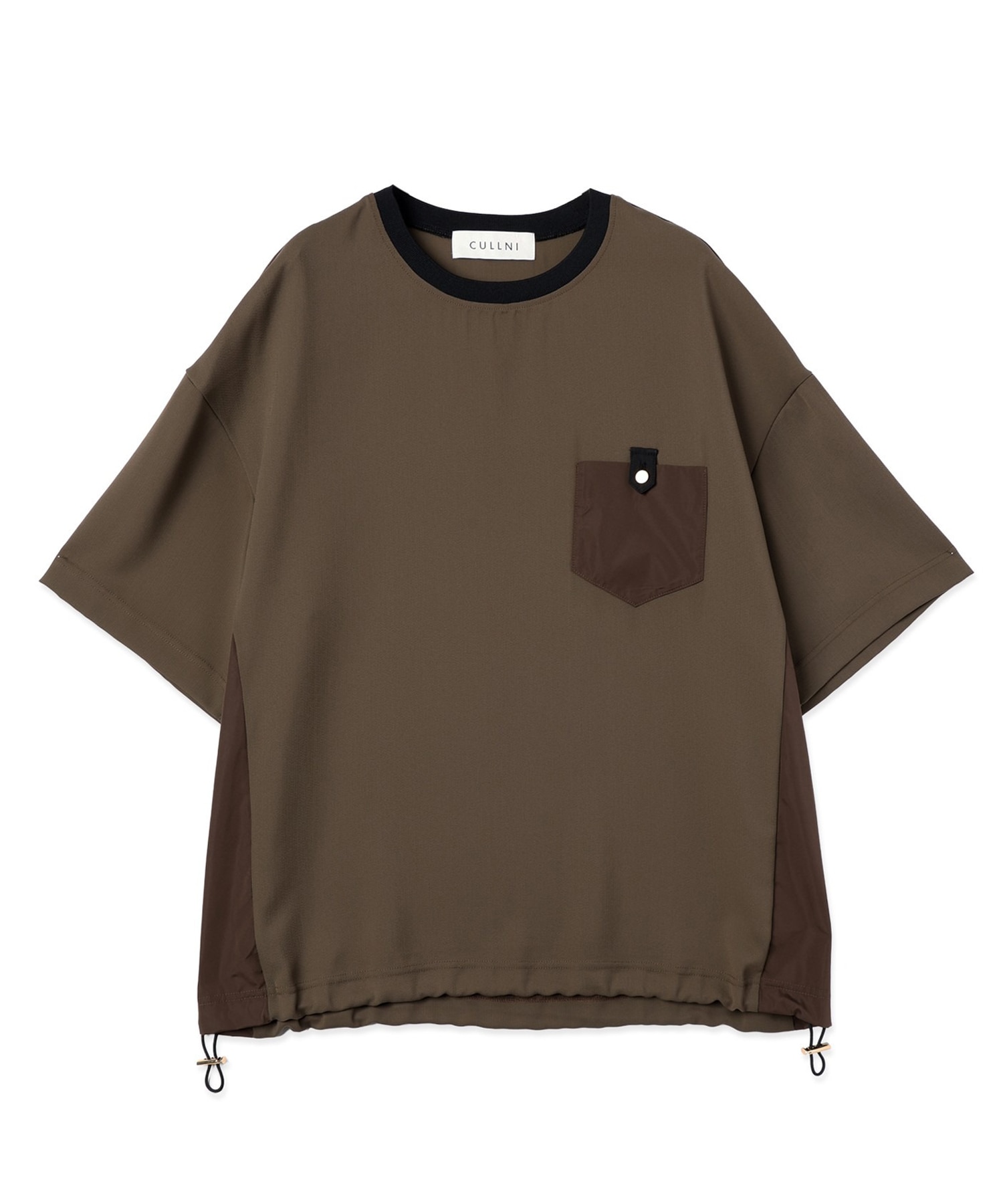 Dry Stretch Cloth Contrast Panel Short Sleeve Pullover