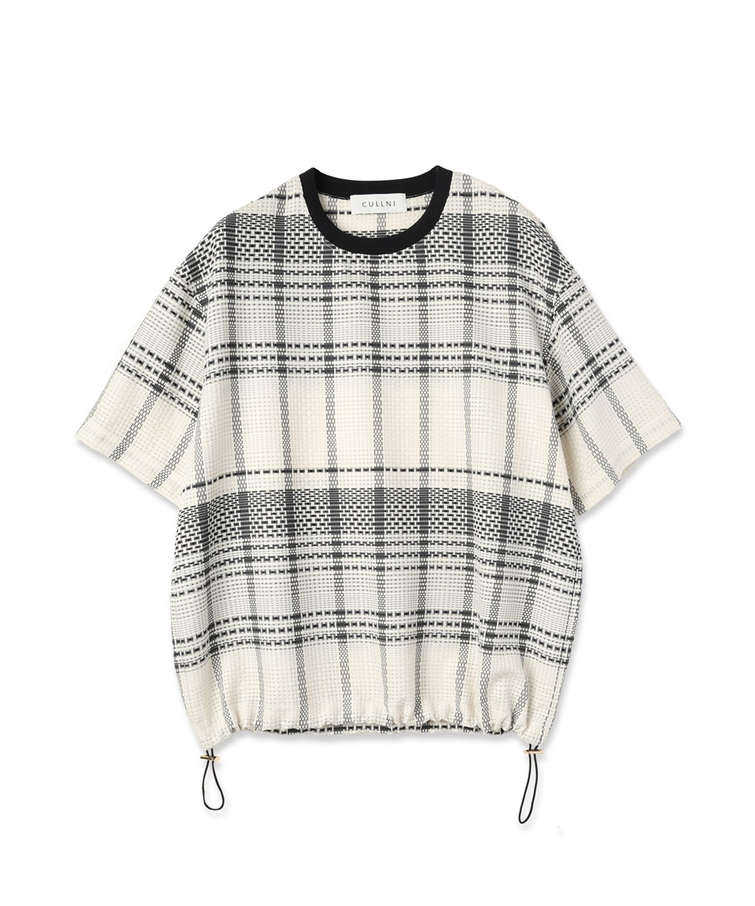 Sheer Tile Check Drawstring Short Sleeve Pullover