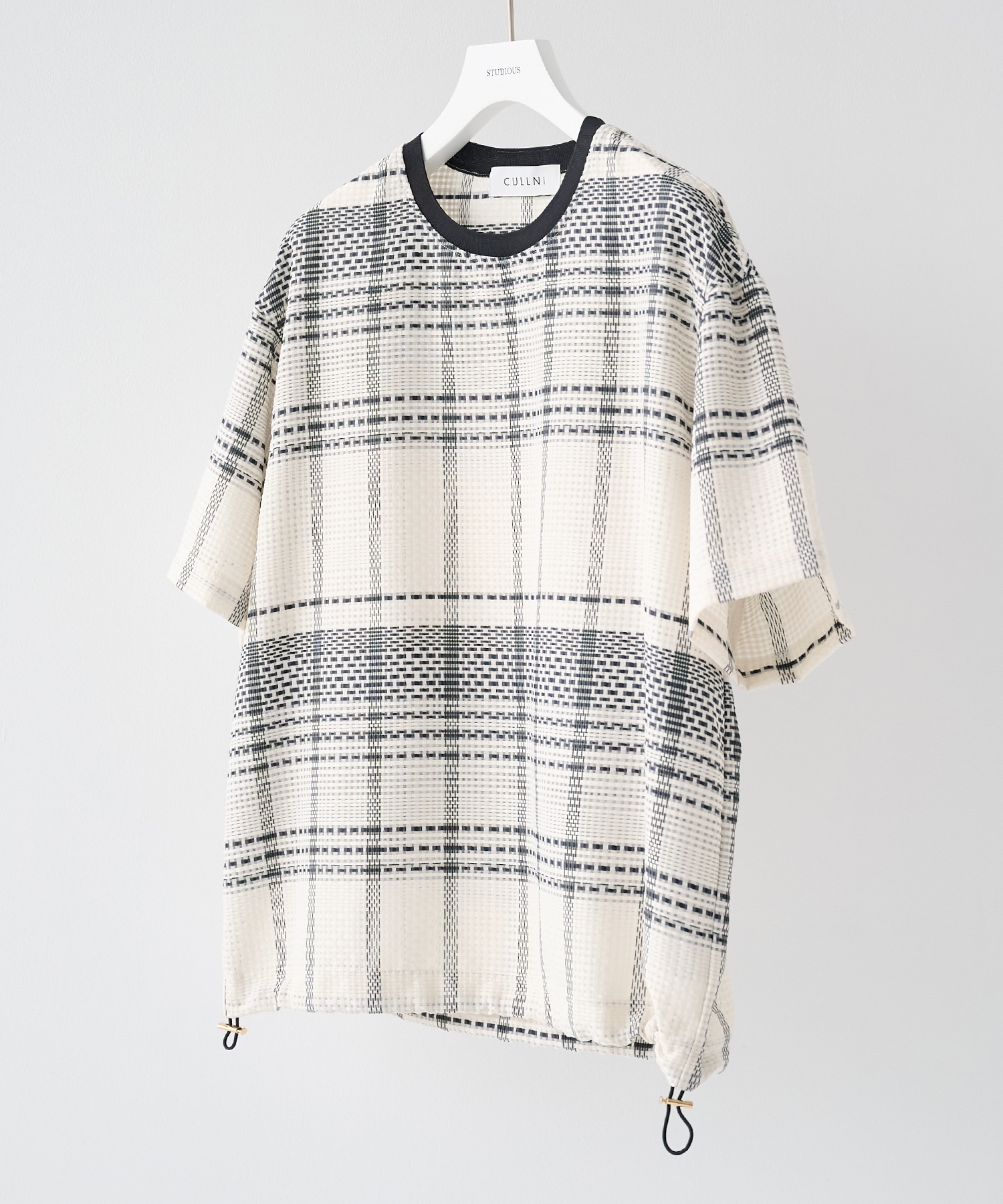 Sheer Tile Check Drawstring Short Sleeve Pullover