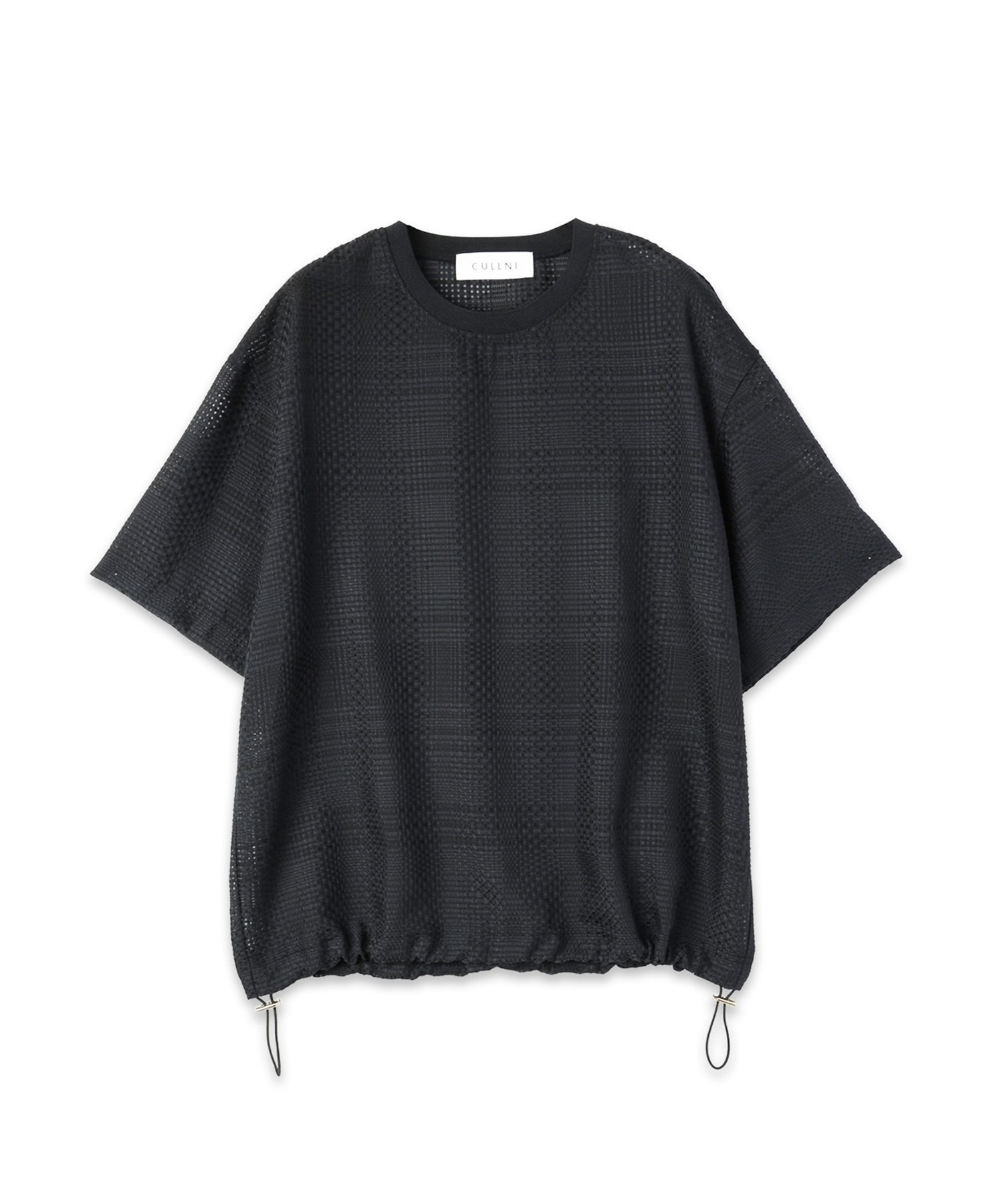 Sheer Tile Check Drawstring Short Sleeve Pullover
