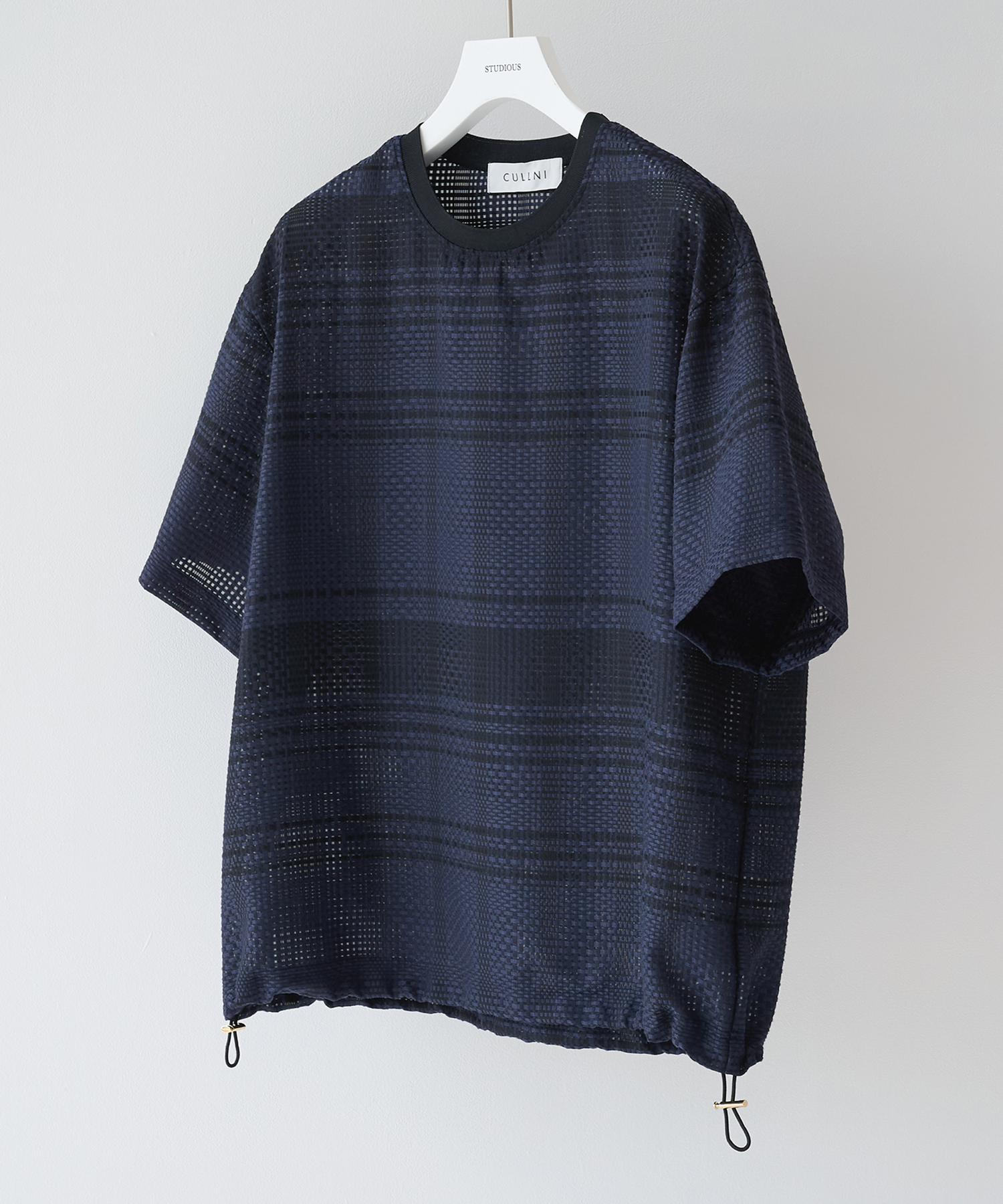 Sheer Tile Check Drawstring Short Sleeve Pullover