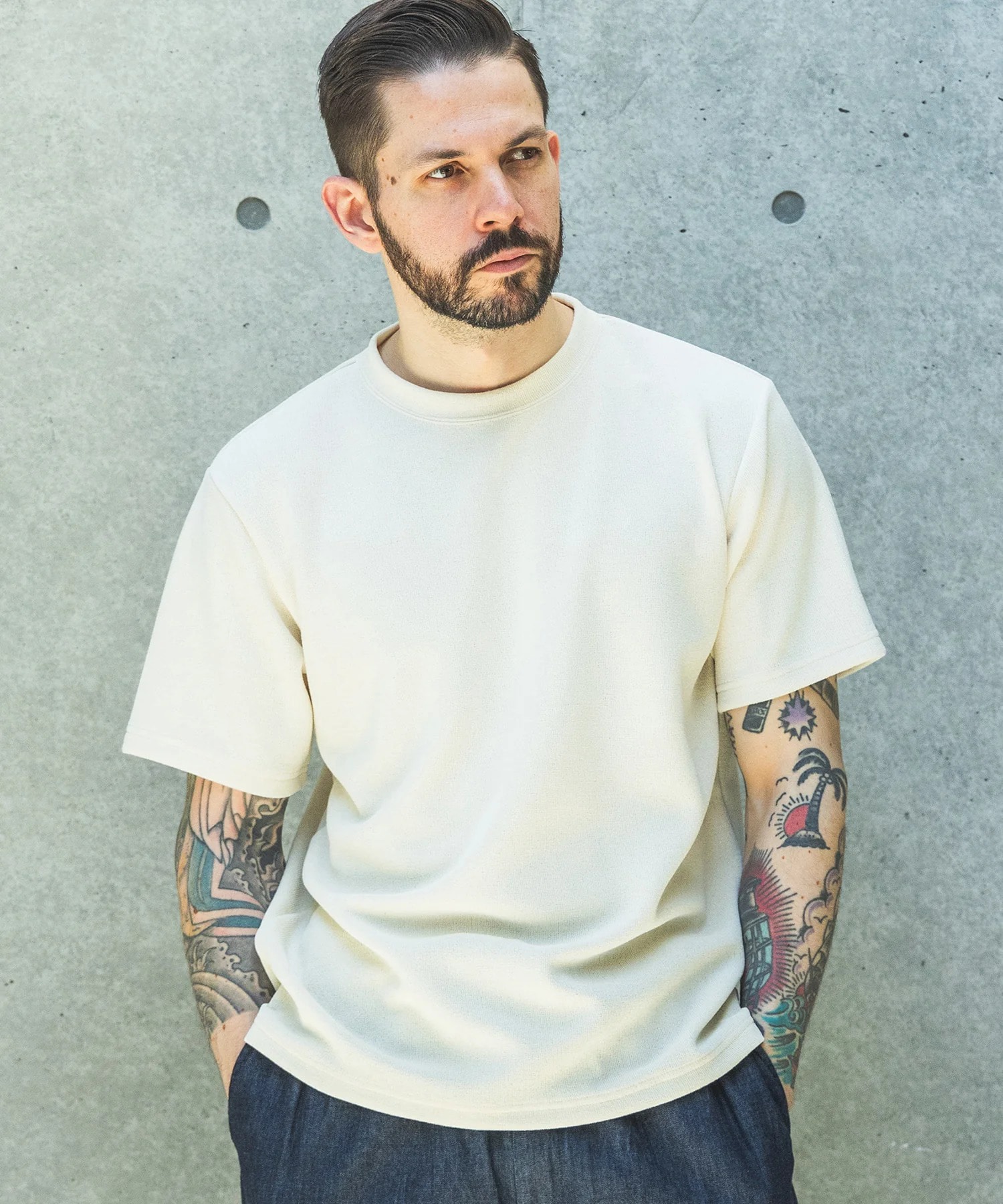 POLYESTER HEMP JERSEY  /CREW NECK T-SHIRT