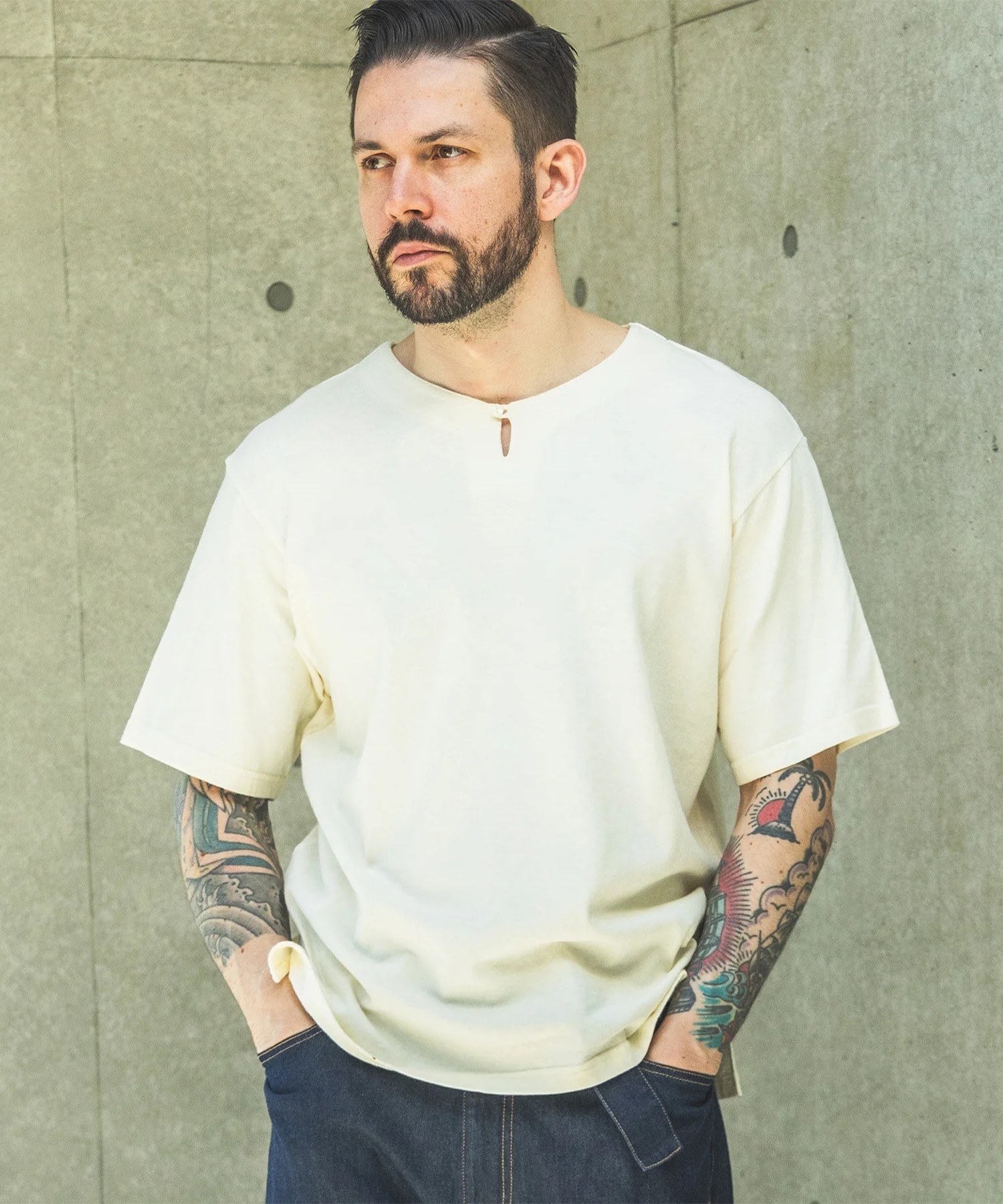 88/12 VINTAGE MATERIAL /KEY NECK T-SHIRT