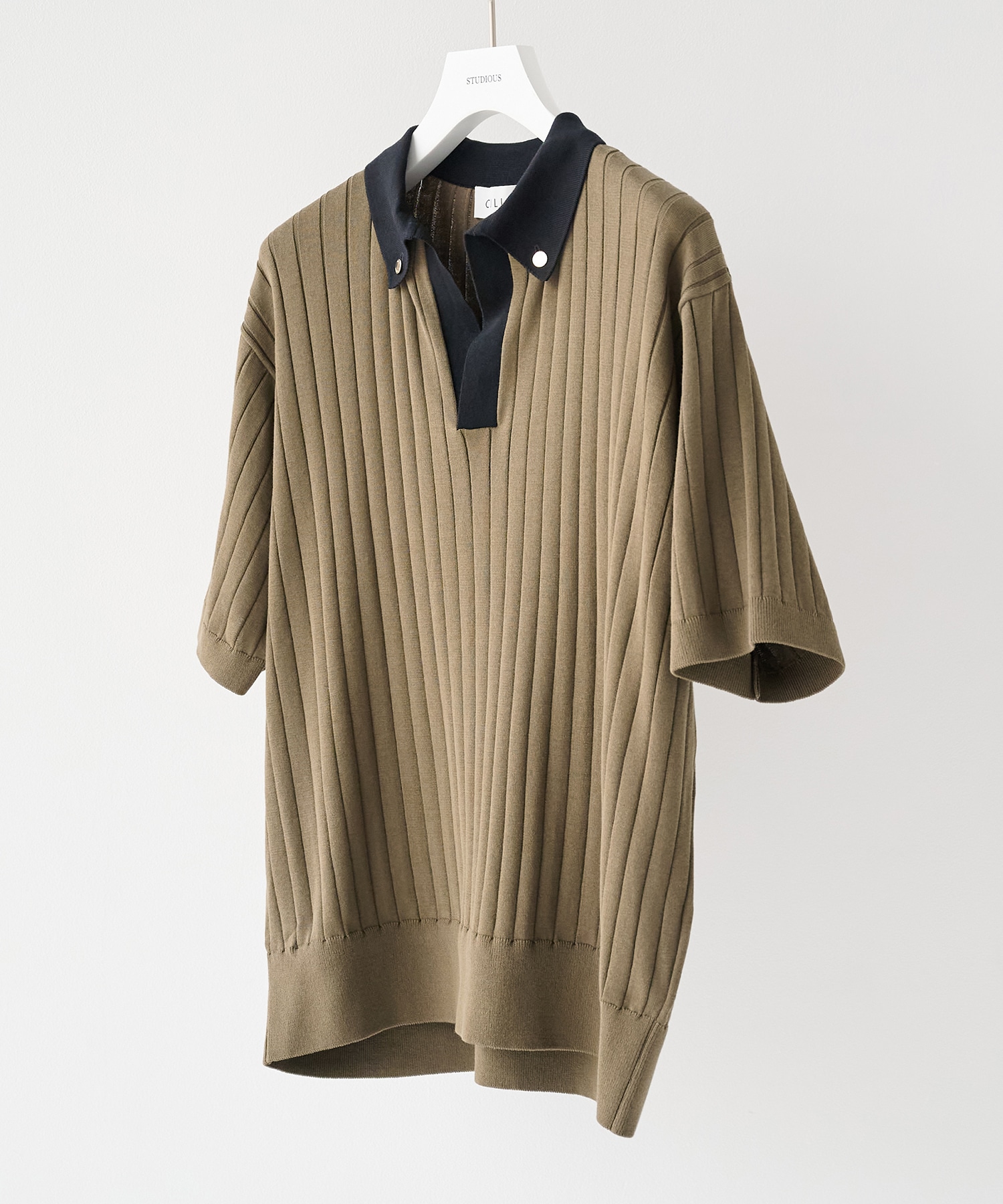 Wide Rib Skipper Collar Short Sleeve Knit