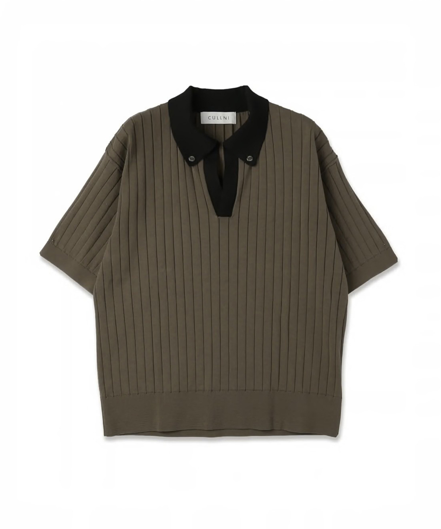 Wide Rib Skipper Collar Short Sleeve Knit