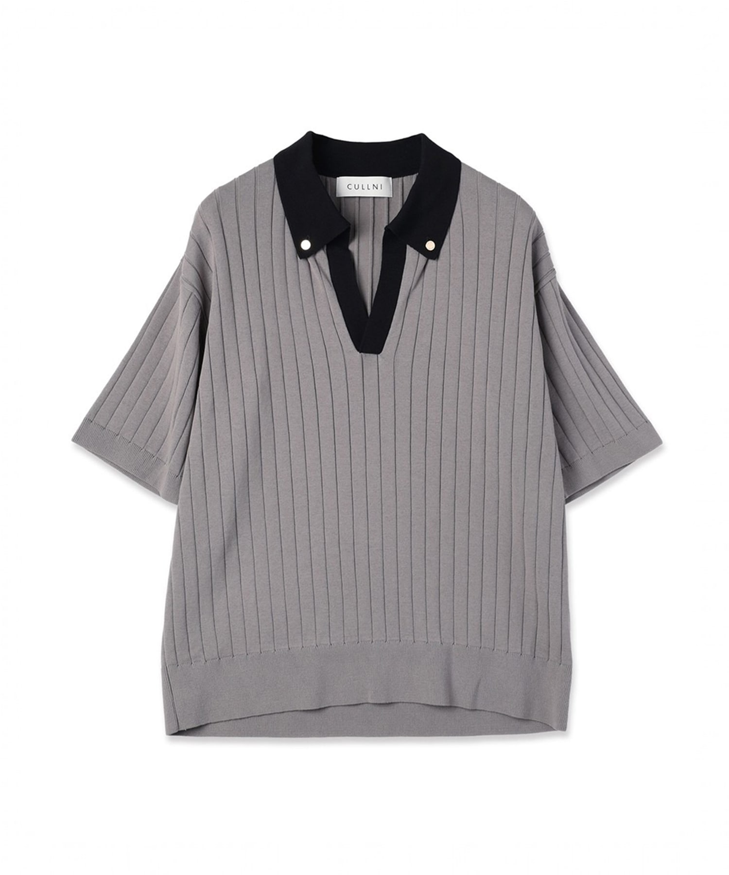 Wide Rib Skipper Collar Short Sleeve Knit