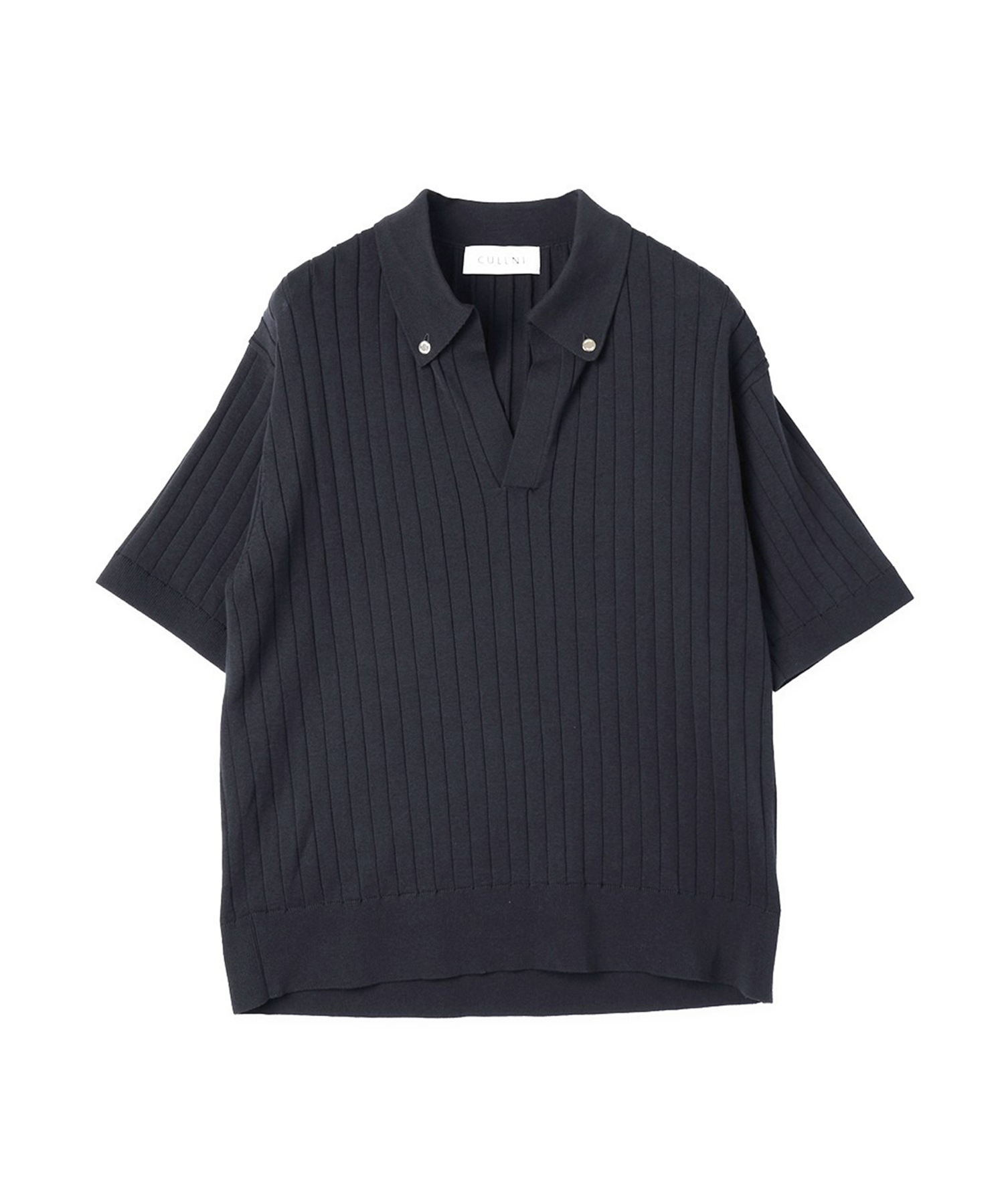 Wide Rib Skipper Collar Short Sleeve Knit
