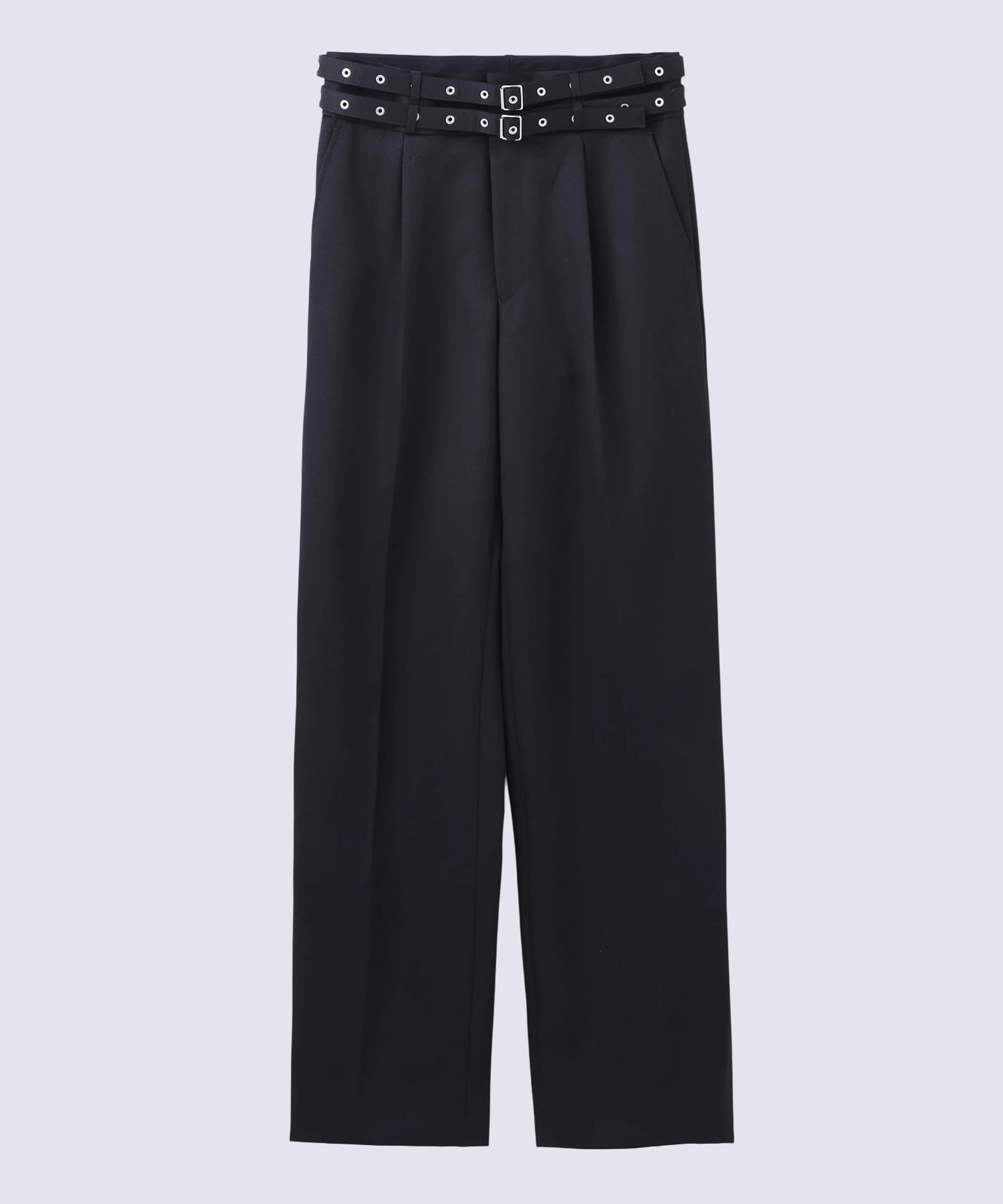WOOL GABARDINE TUCKED WIDE TROUSERS