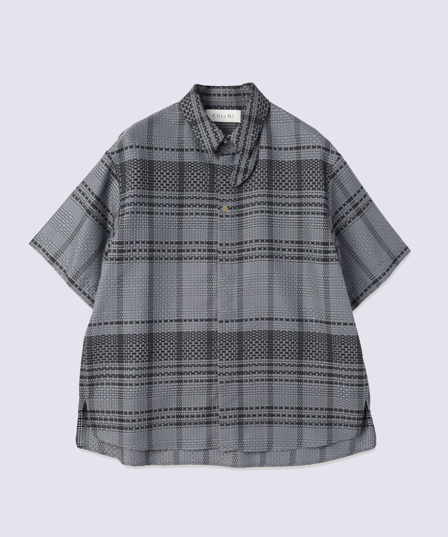 Sheer Tile Check Chin Tab Short Sleeve Shirt