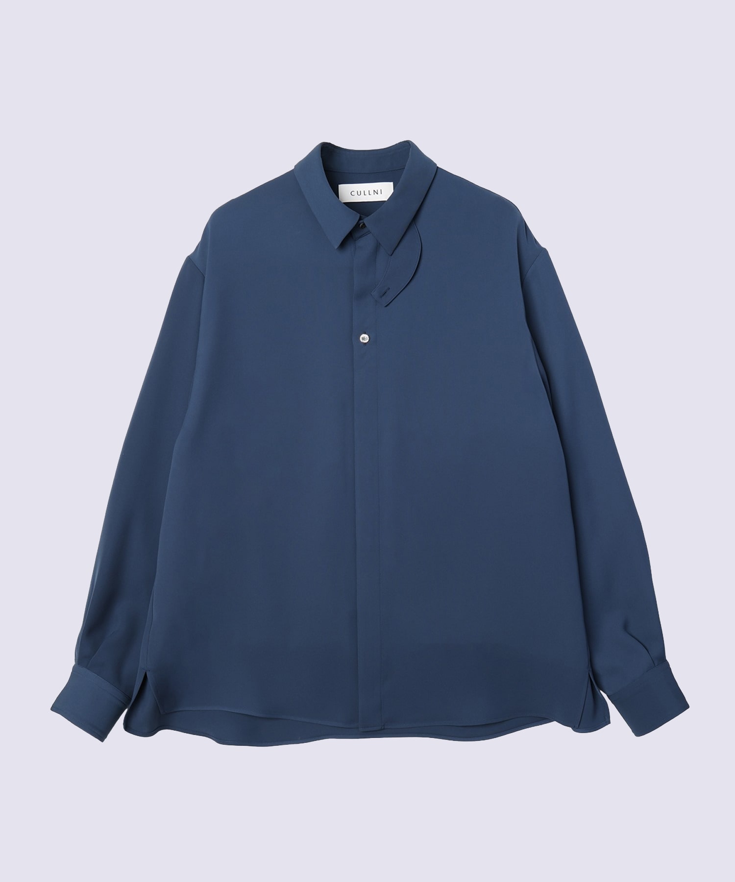 Double Satin Minimal Chin Tab Long Sleeve Shirt