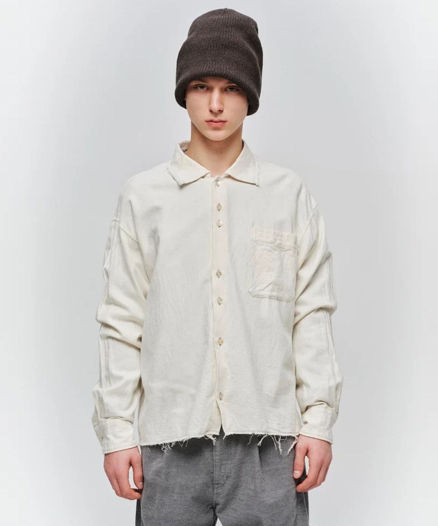 COTTON SILK CUT-OFF SHORT SHIRT