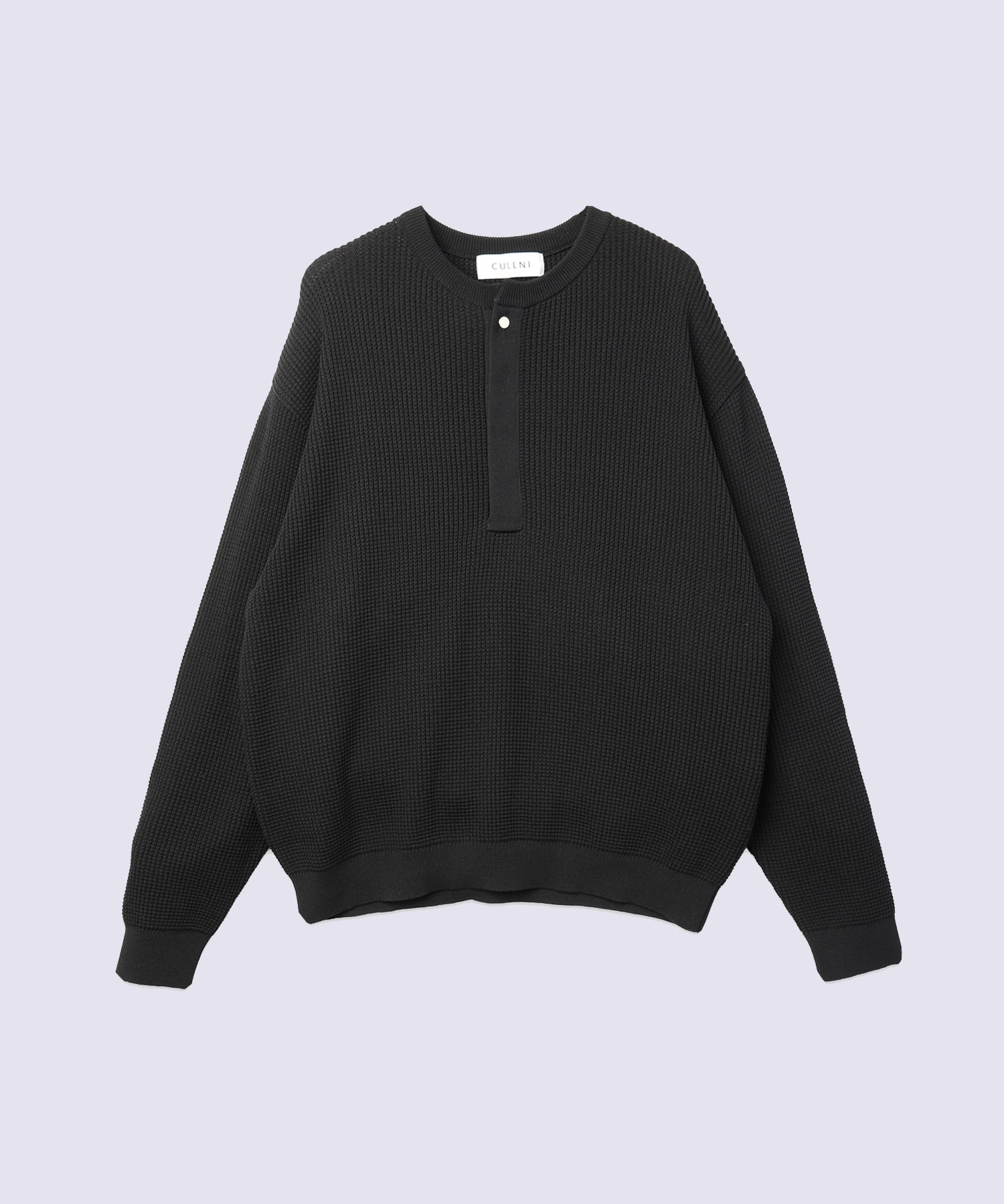 Organic Cotton Waffle Minimal Henley Neck Knit Pullover