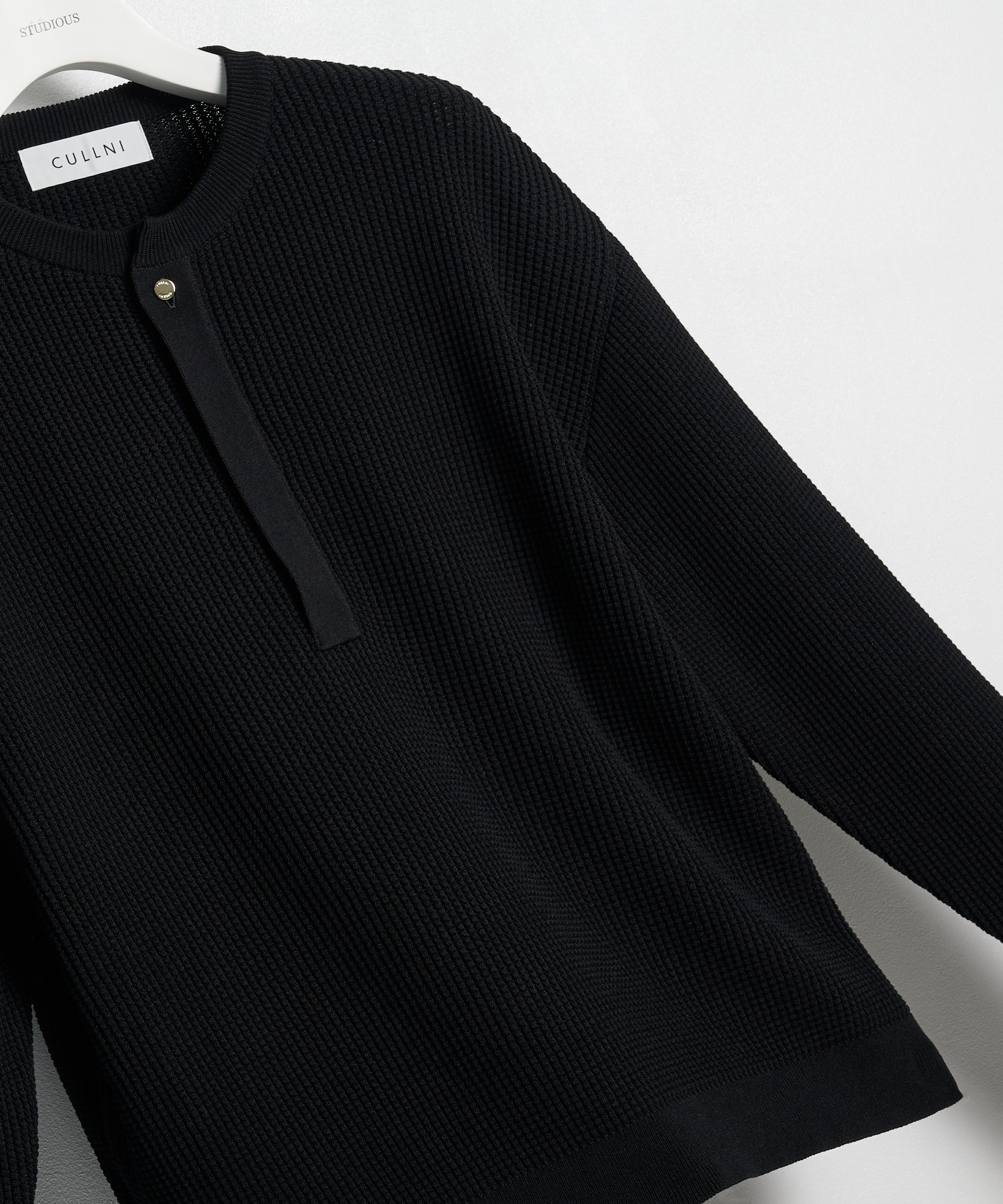 Organic Cotton Waffle Minimal Henley Neck Knit Pullover