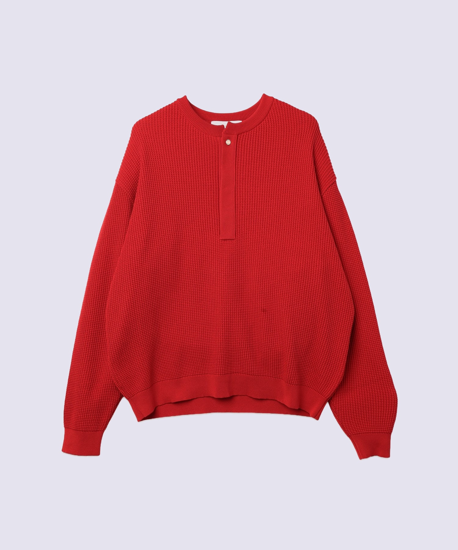 Organic Cotton Waffle Minimal Henley Neck Knit Pullover