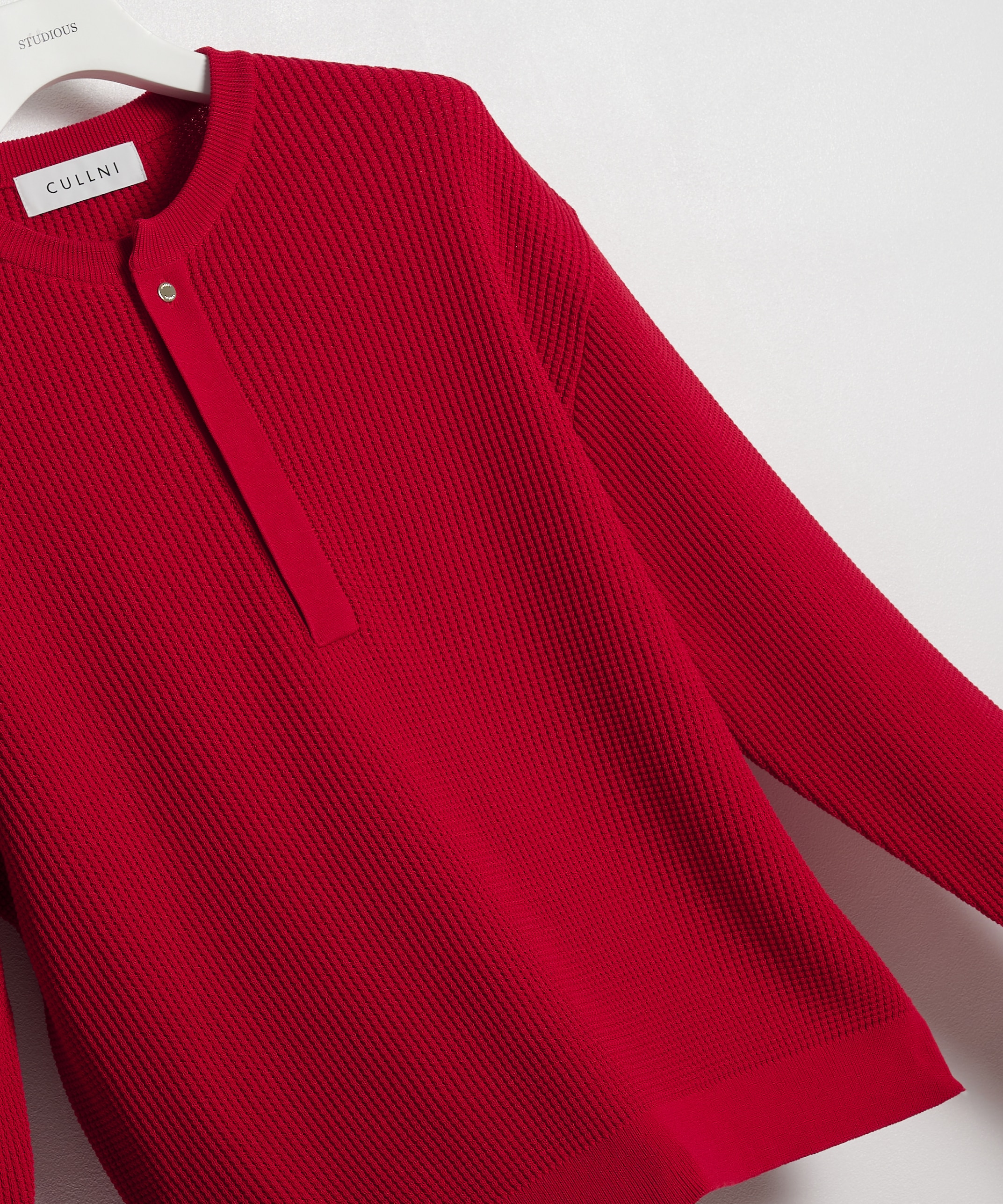 Organic Cotton Waffle Minimal Henley Neck Knit Pullover