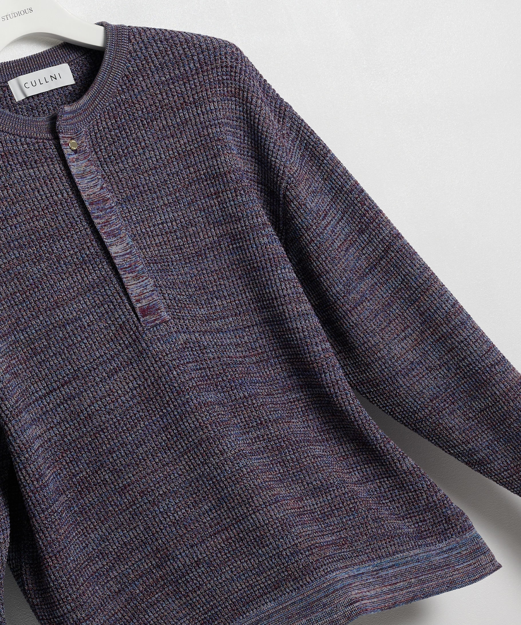 Organic Cotton Waffle Minimal Henley Neck Knit Pullover