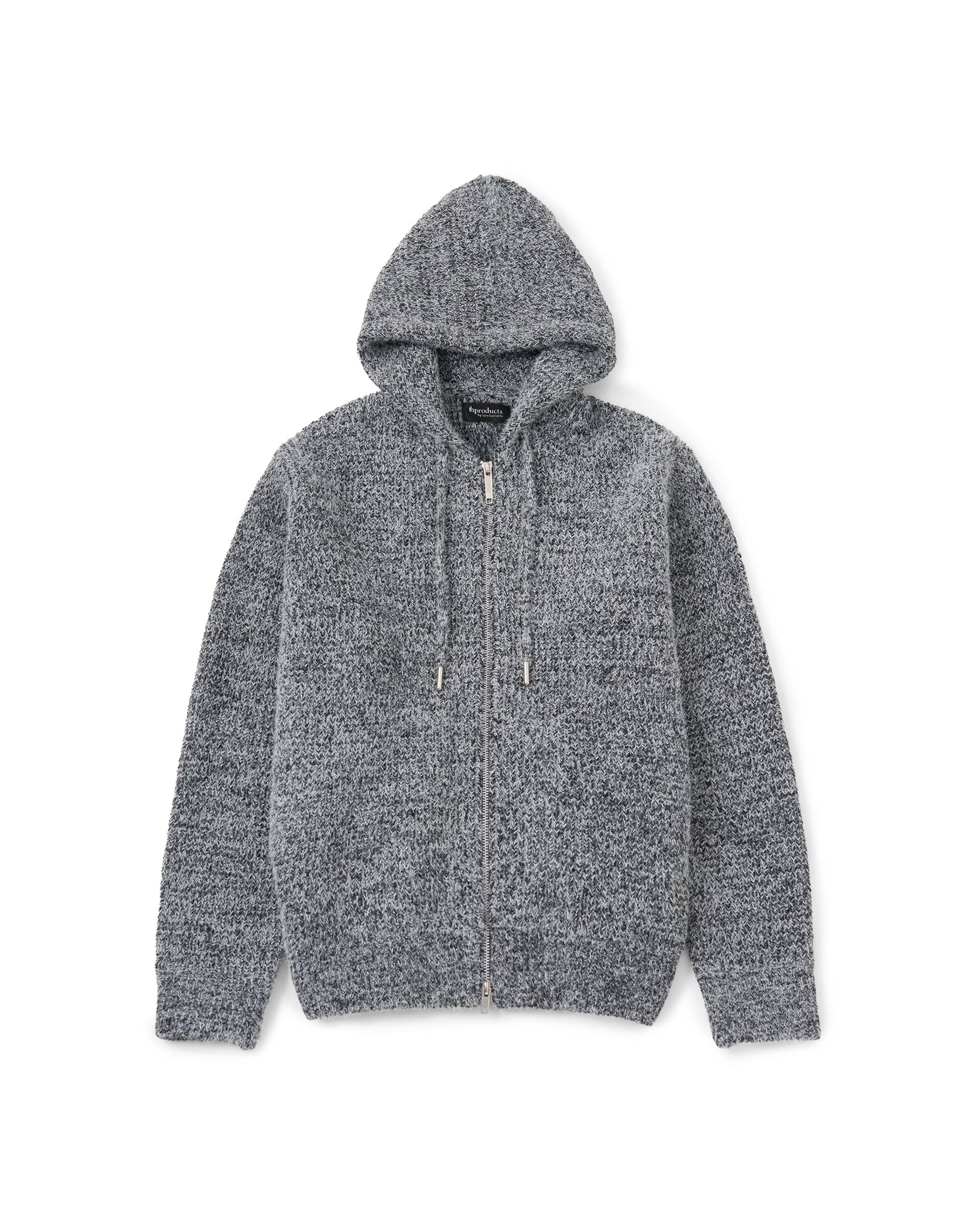 White Nep Full Zip Knit Hoodie