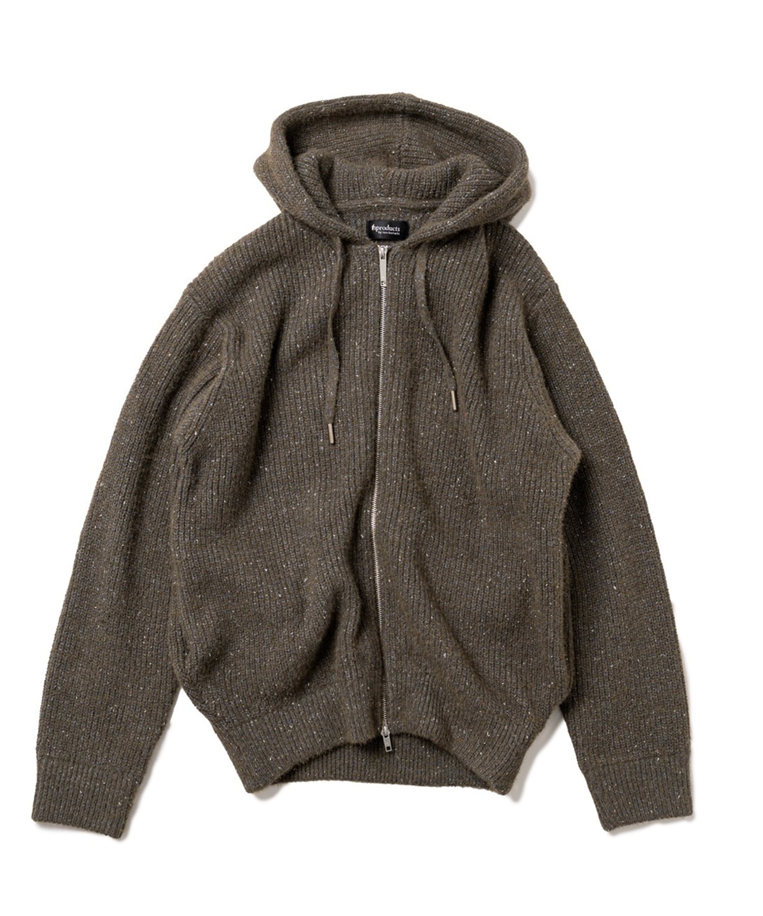 White Nep Full Zip Knit Hoodie