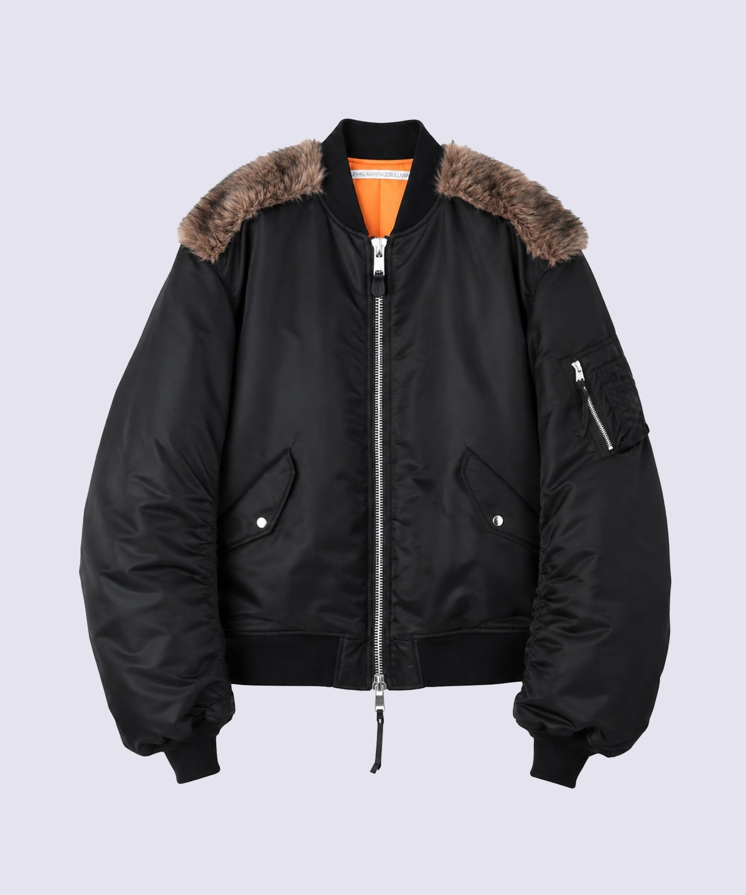 NYLON MASSIVE ROUNDED SLEEVE BOMBER JACKET WITH BACK FUR