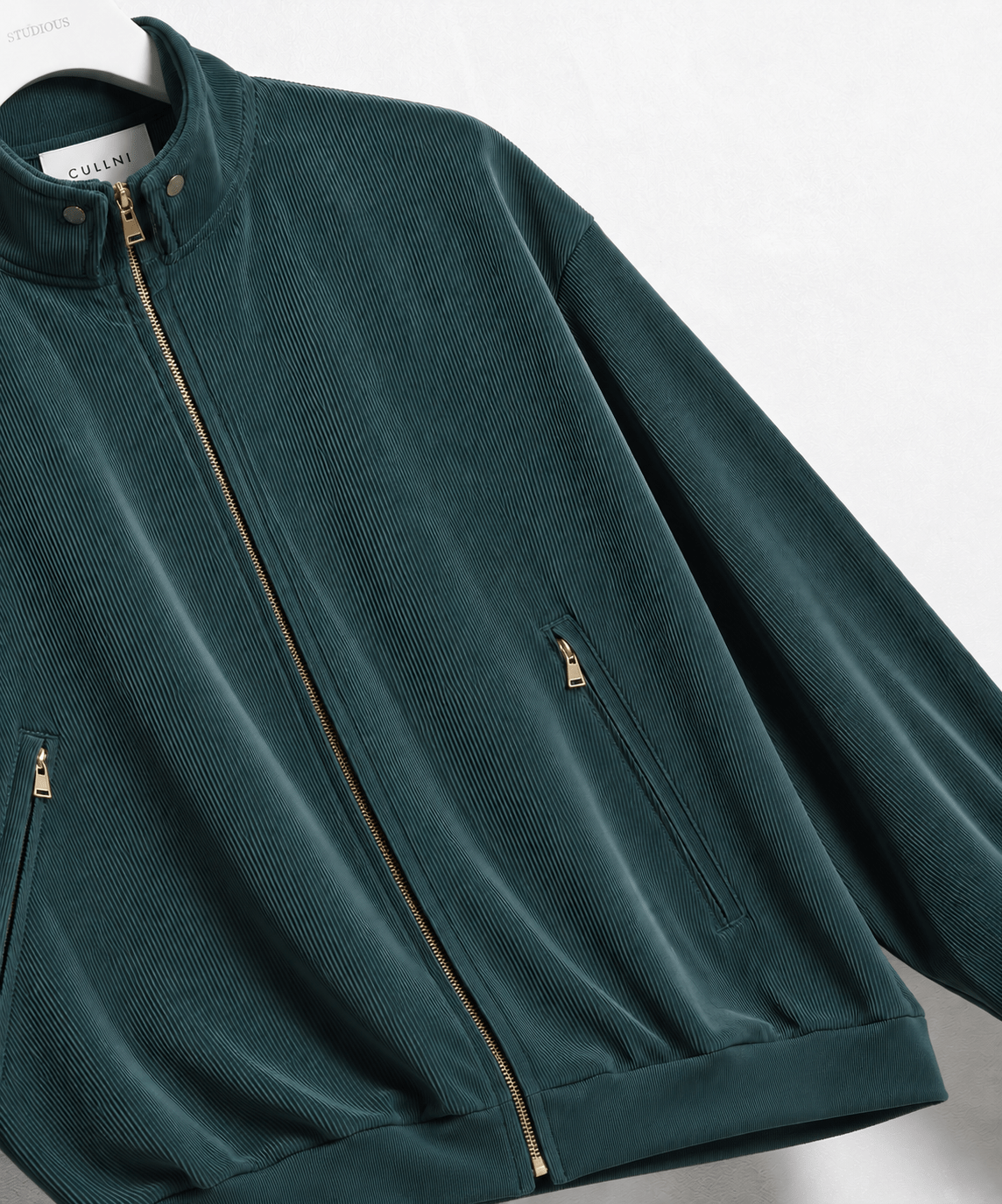 Stretch Fiber Cord Pique Layered Collar Zip Up Blouson