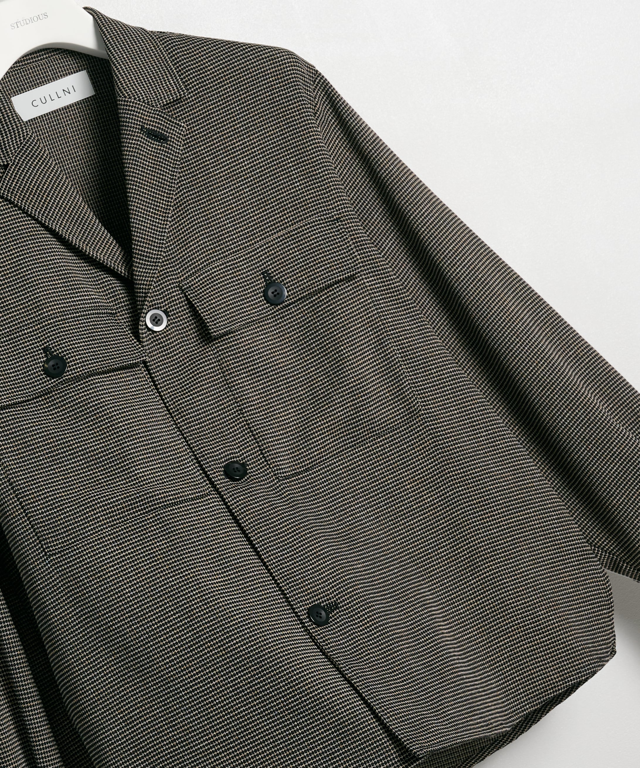 Mix Yarn Mesh Notched Lapel Shirt Blouson