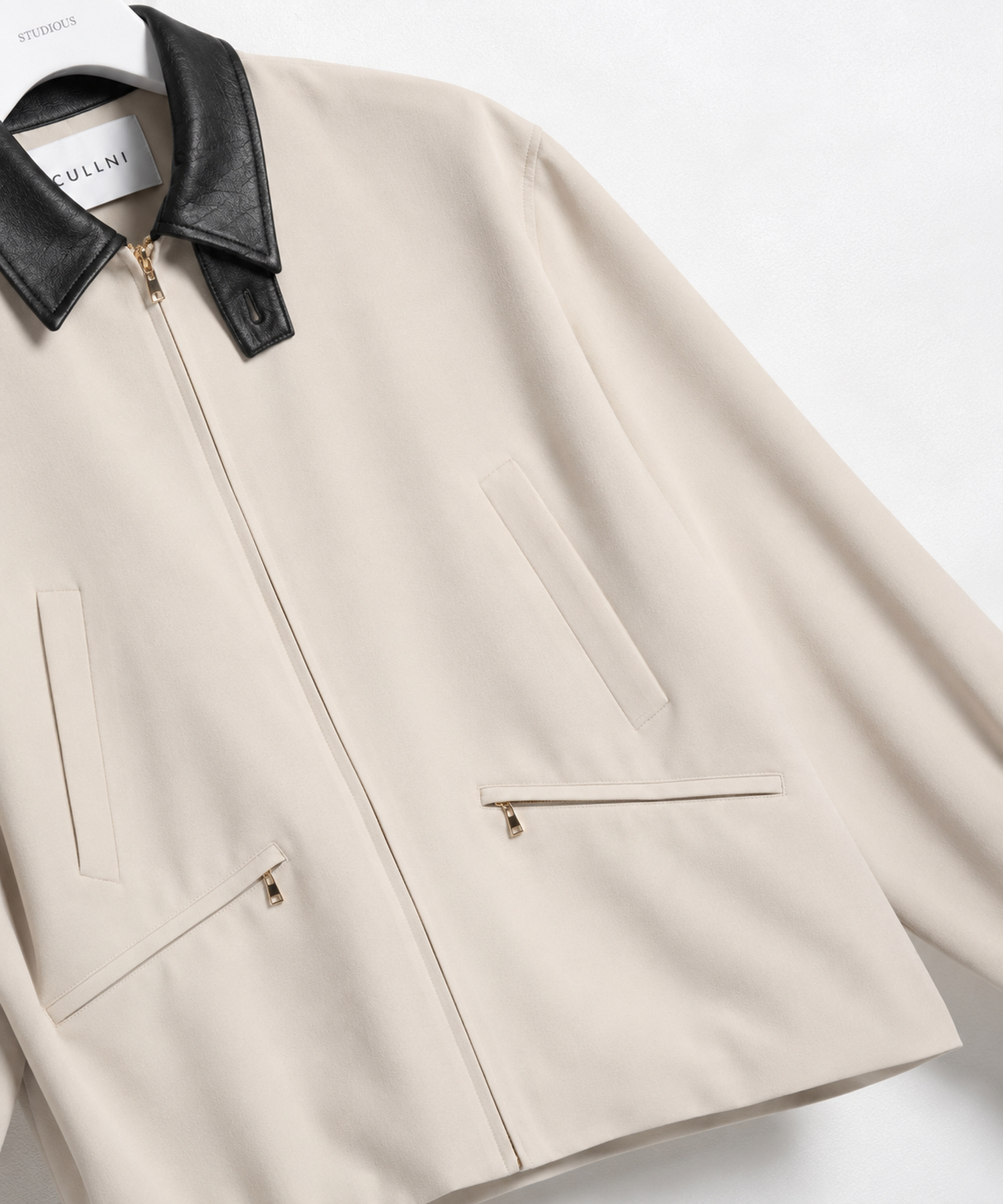 Structuerd Twill Double Cloth Leather Collar Blouson