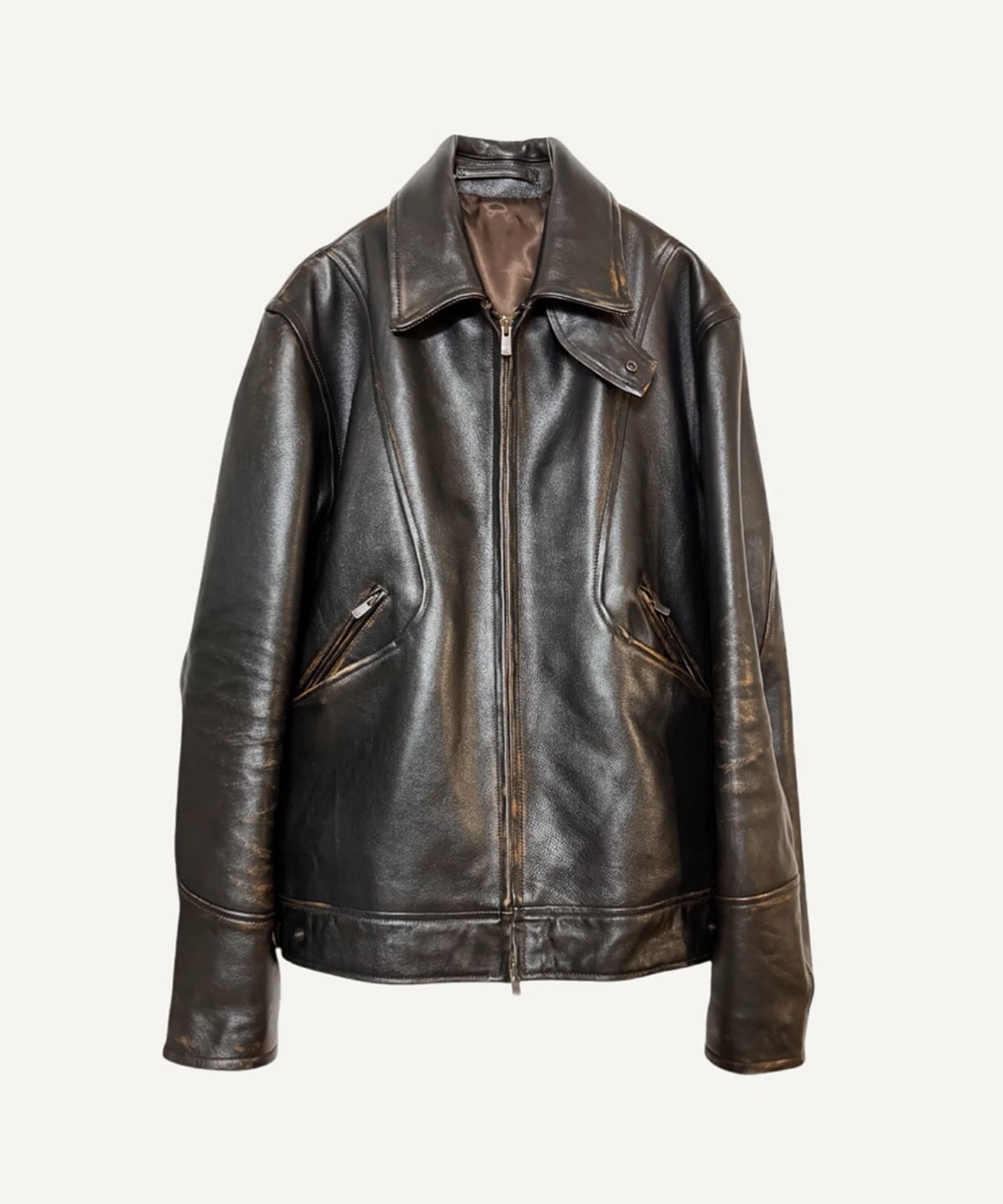 COW LEATHER VINTAGE ZIP BLOUSON