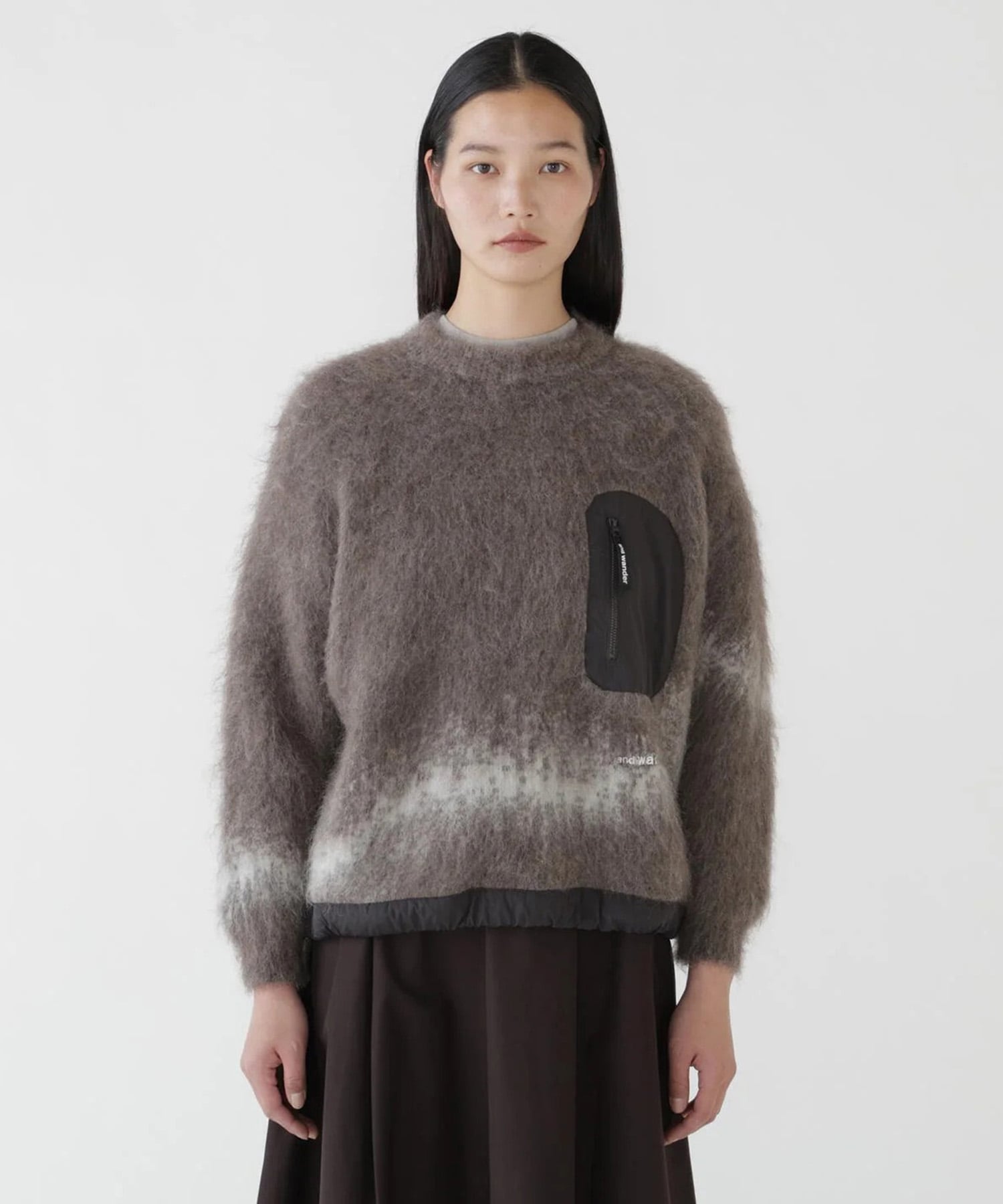 jacquard shaggy knit crew neck