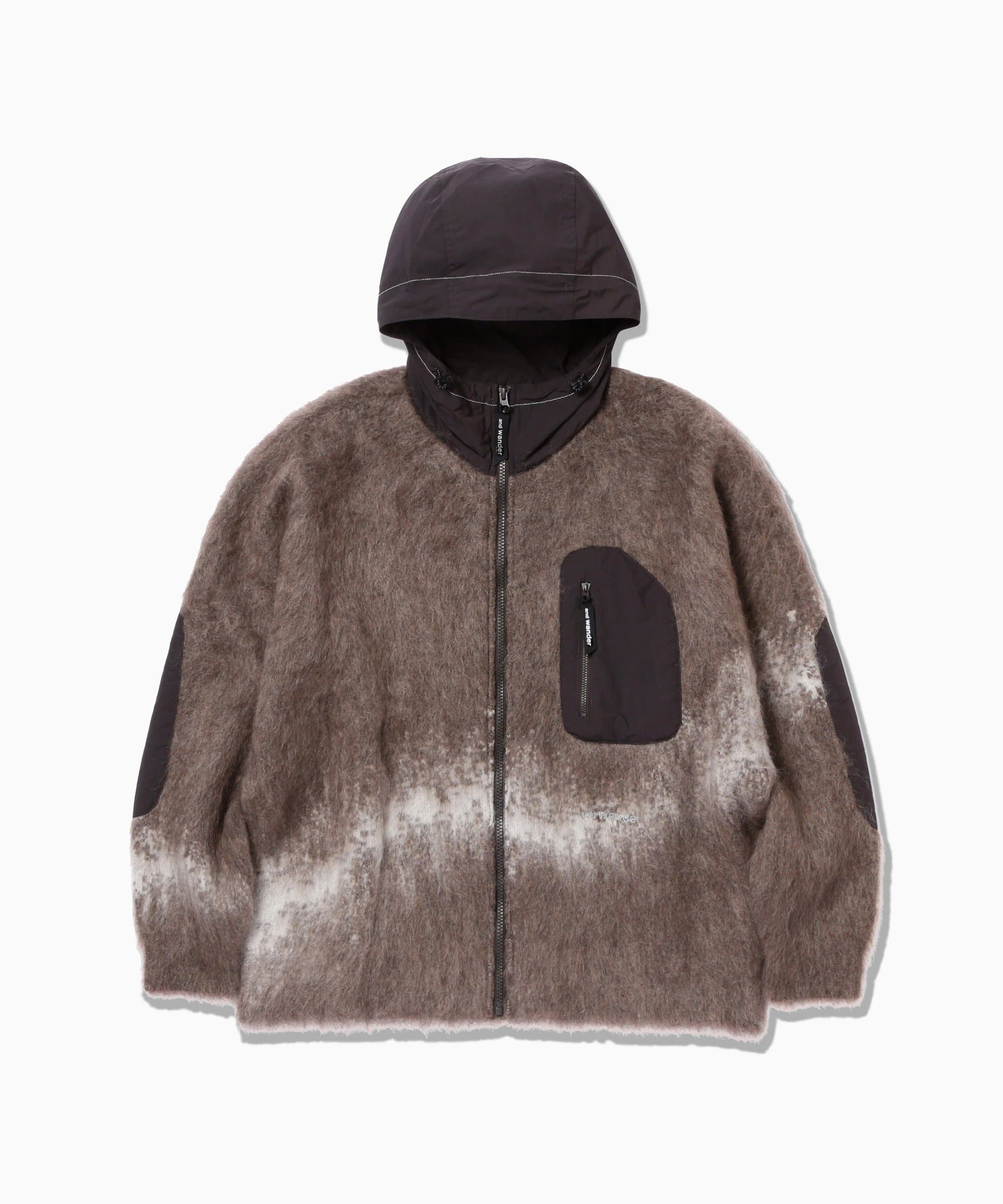 jacquard shaggy knit f/z hoodie