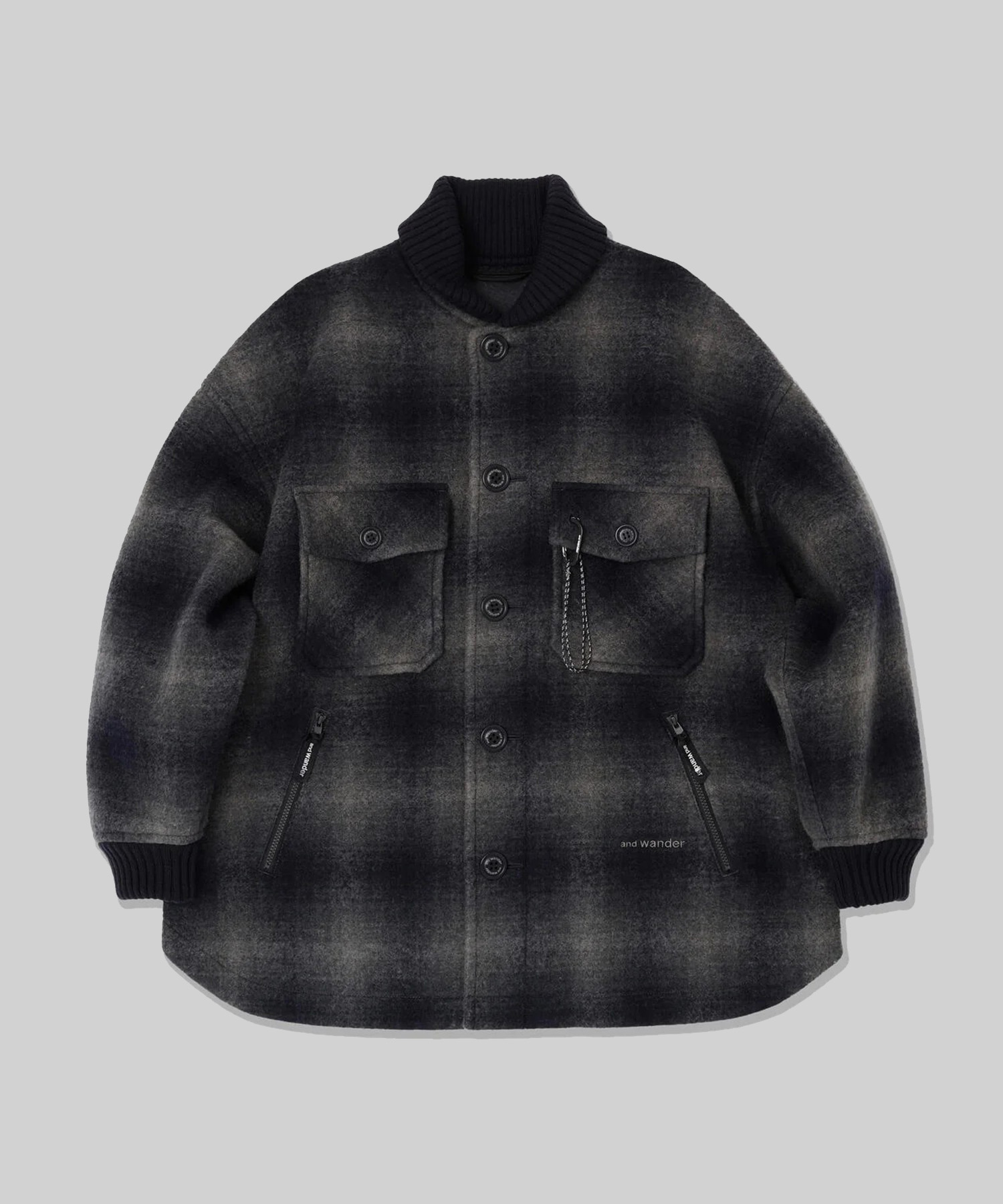 wool shaggy check jacket long