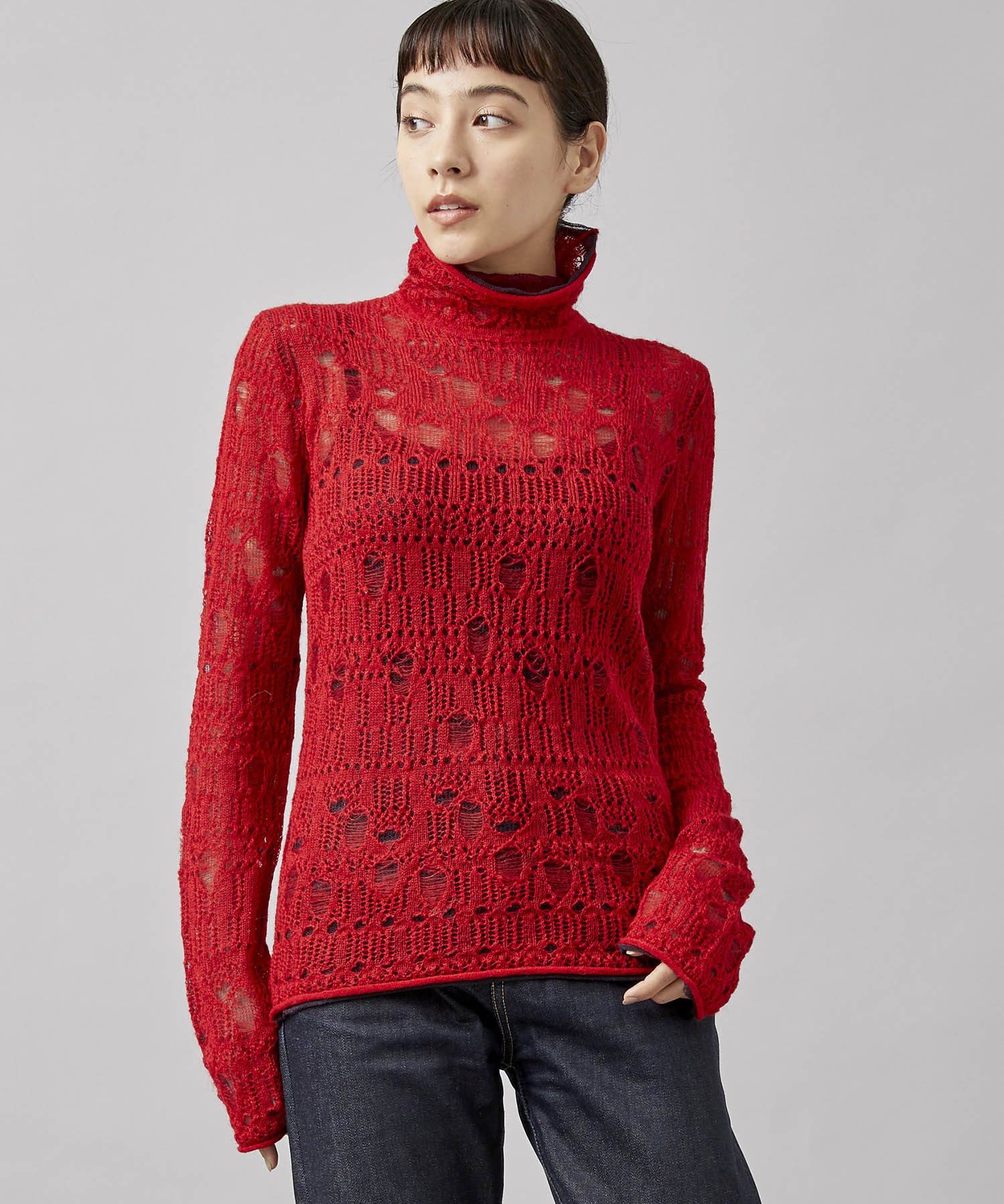 mohair lace knitting high neck pullover