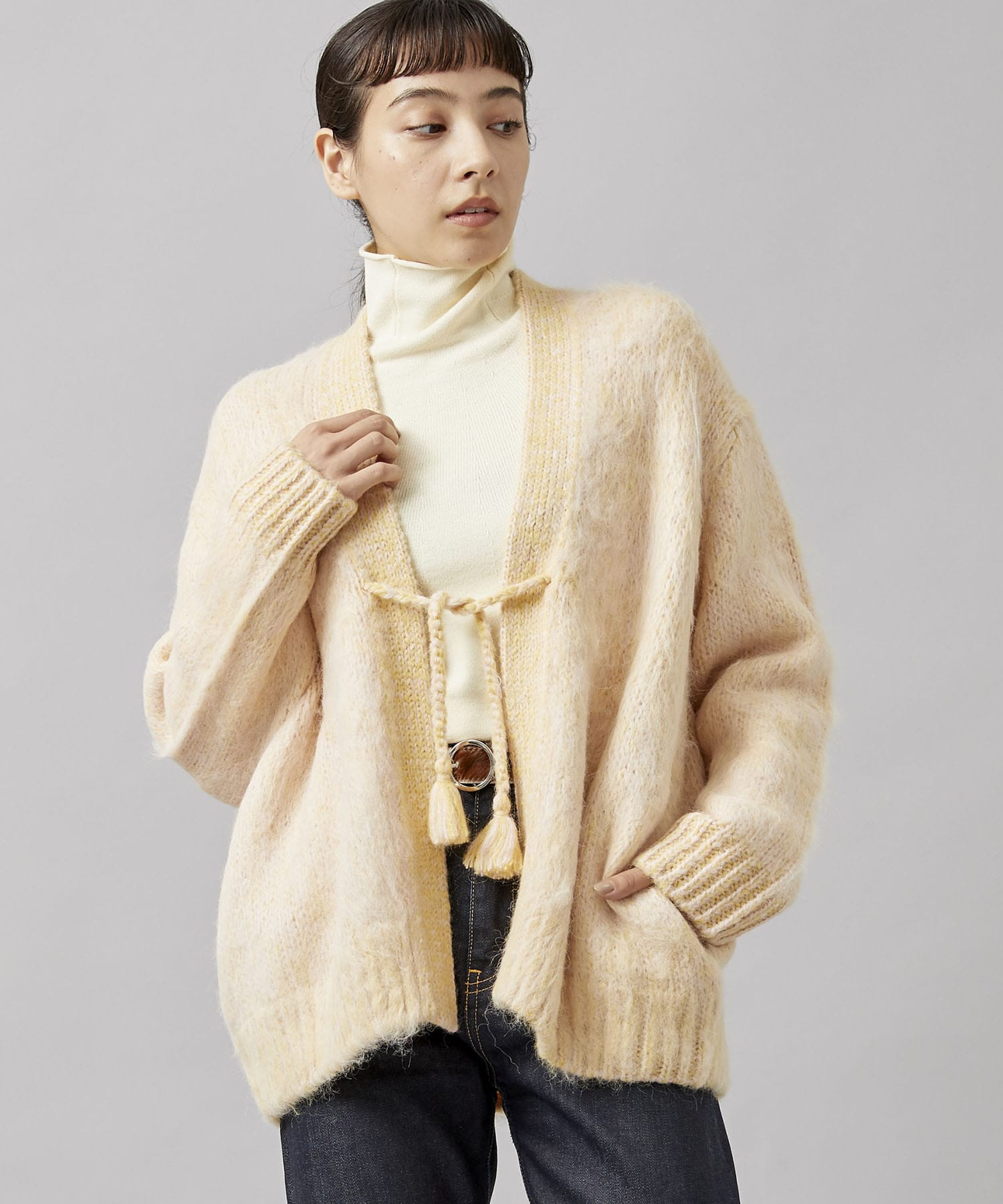 alpaca shaggy v neck  cardigan