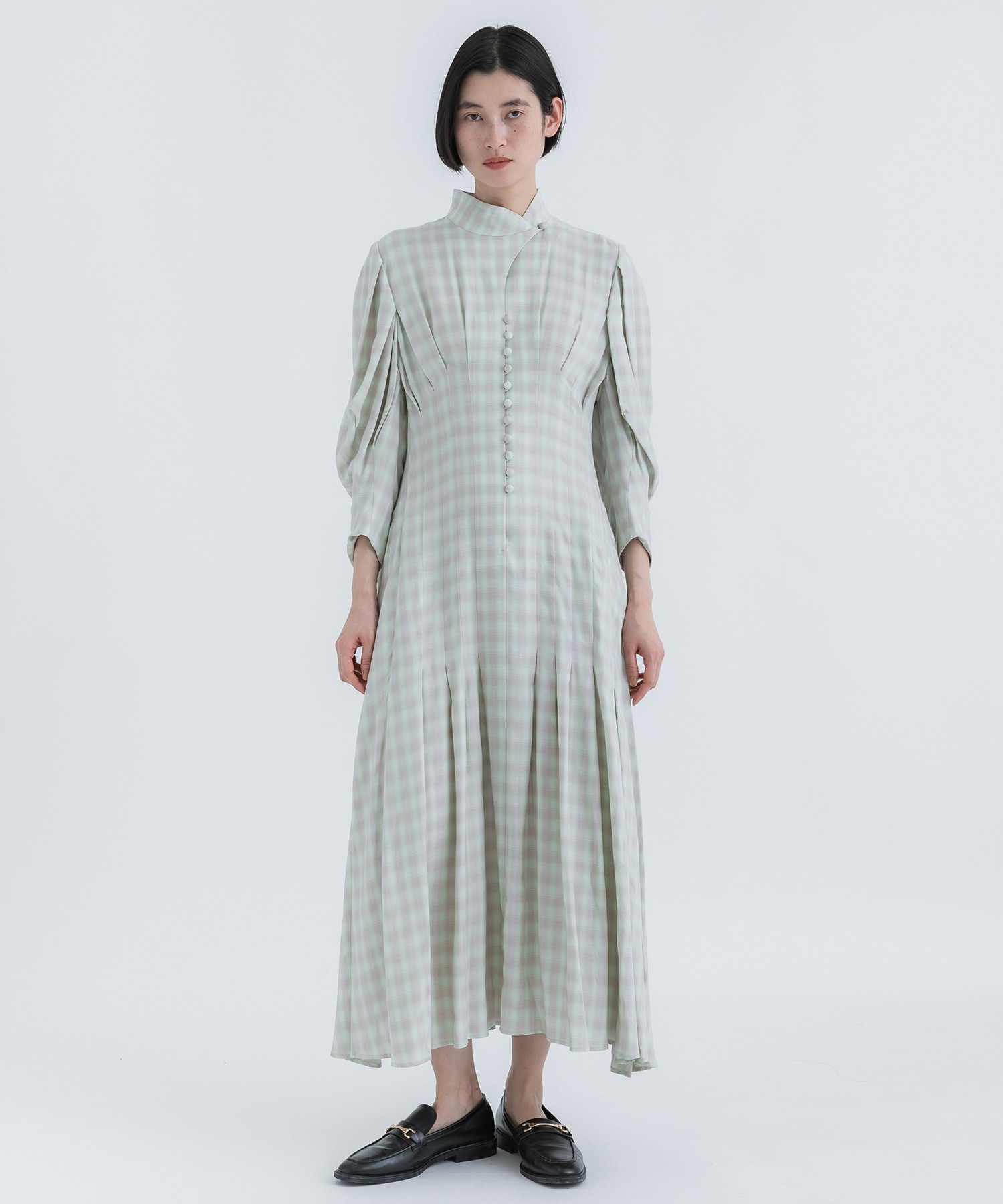 Linen Mix Ombre Check Flared Dress