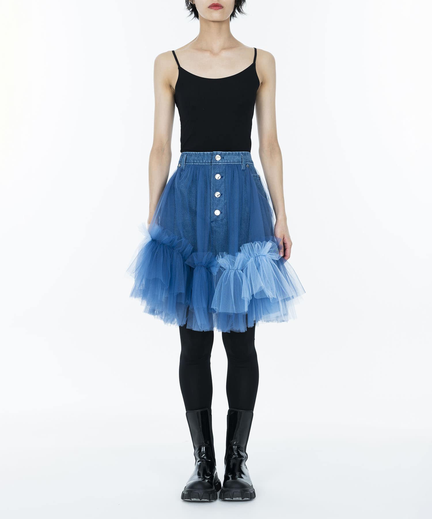 Tulle Layered Denim Mini Skirt