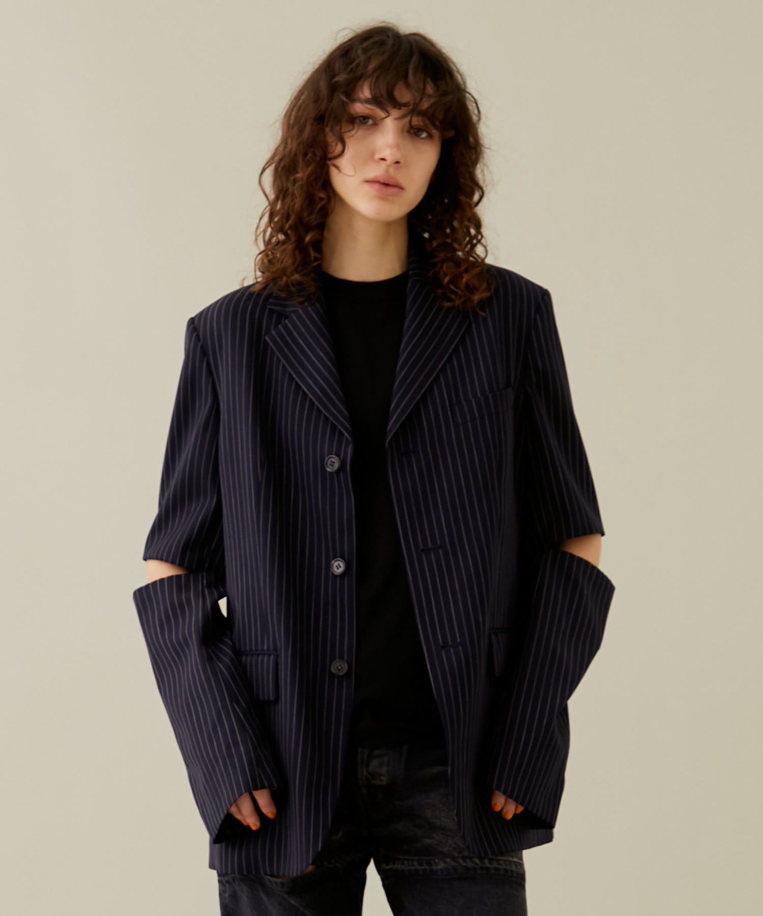 Stripe Sleeve Slit Jacket