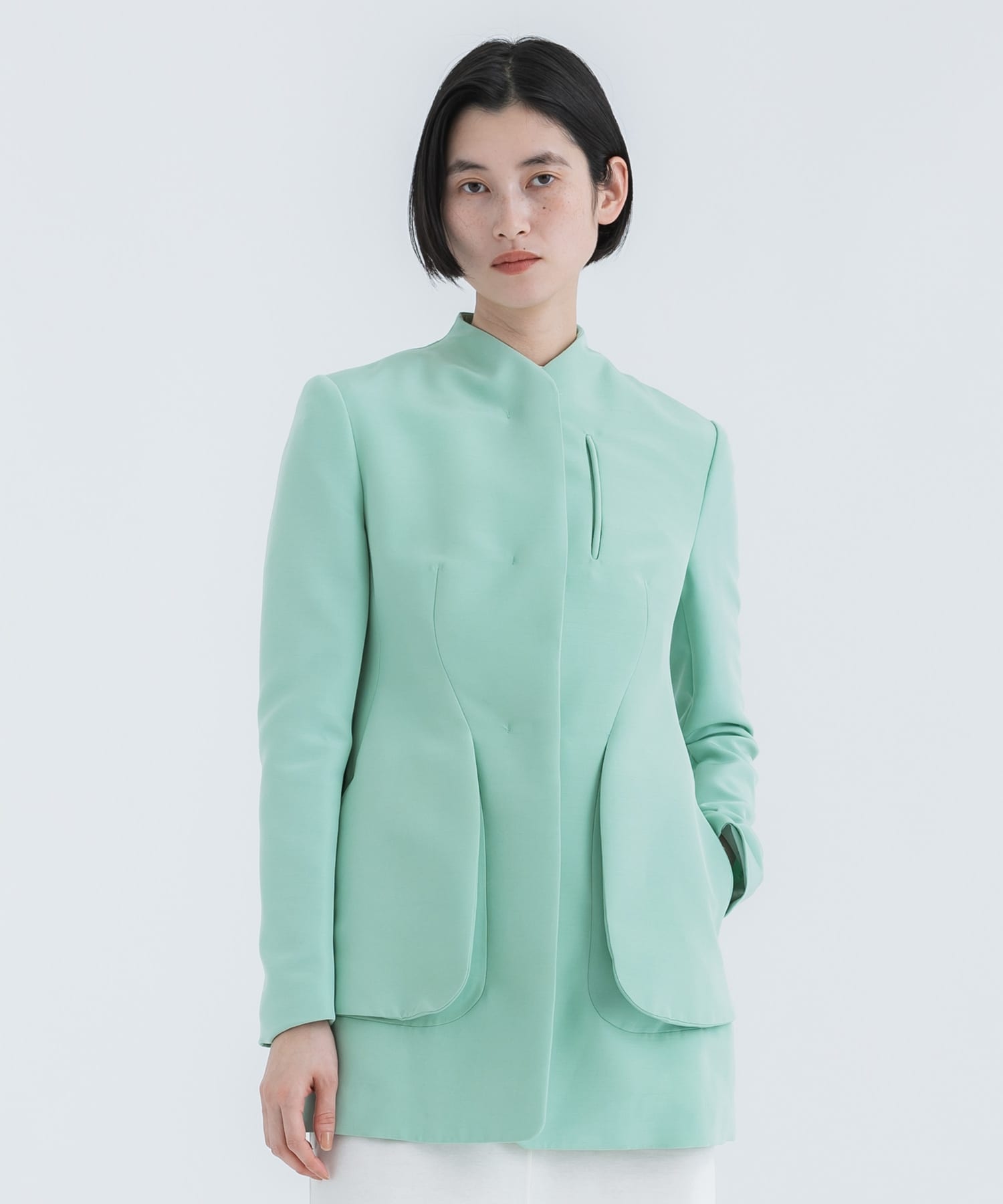 Silk Wool Double Stand Collar Jacket