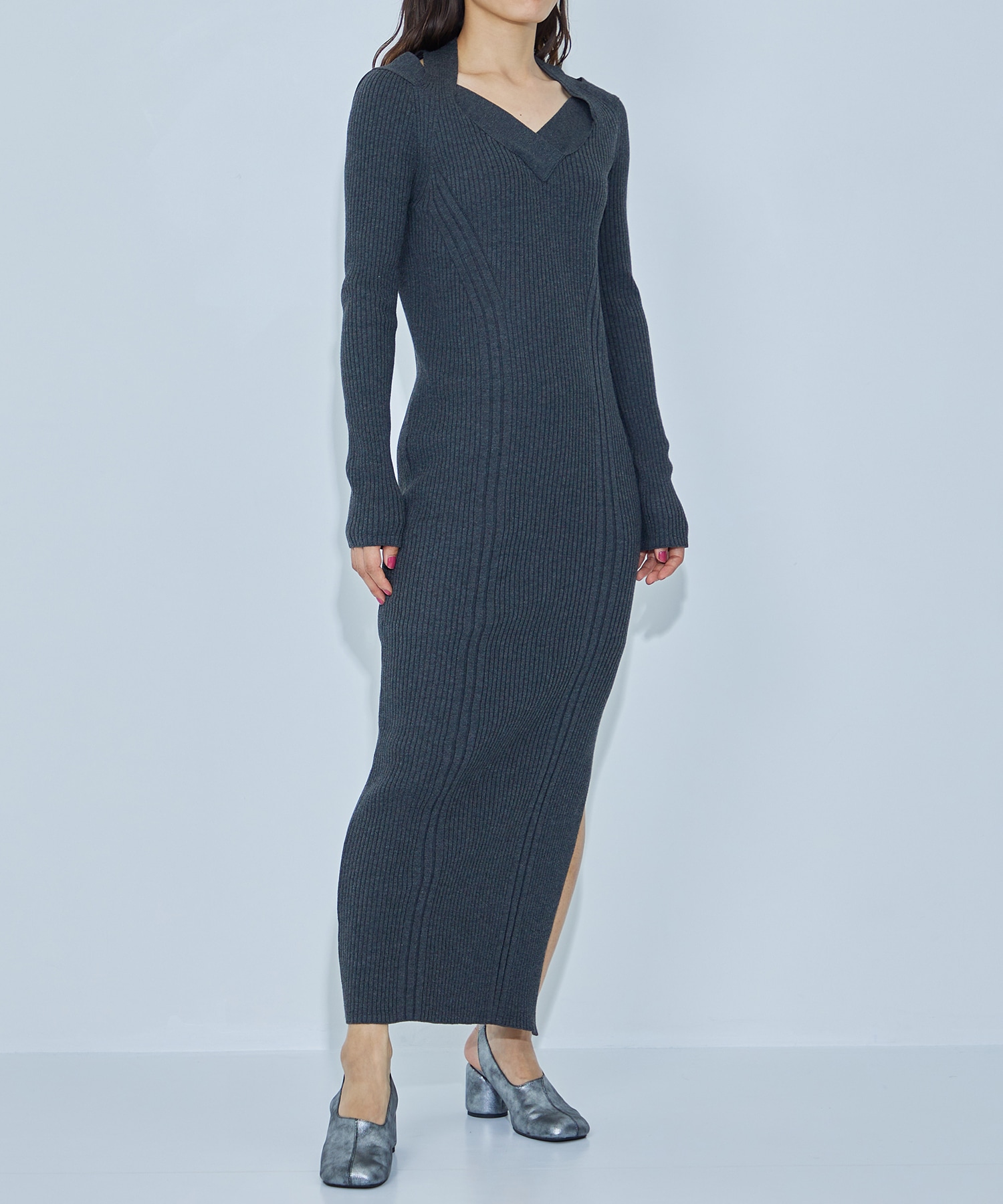 UND CROSS NECK CROCHET KNIT DRESS(S OFF WHITE): AMERI: WOMENS 