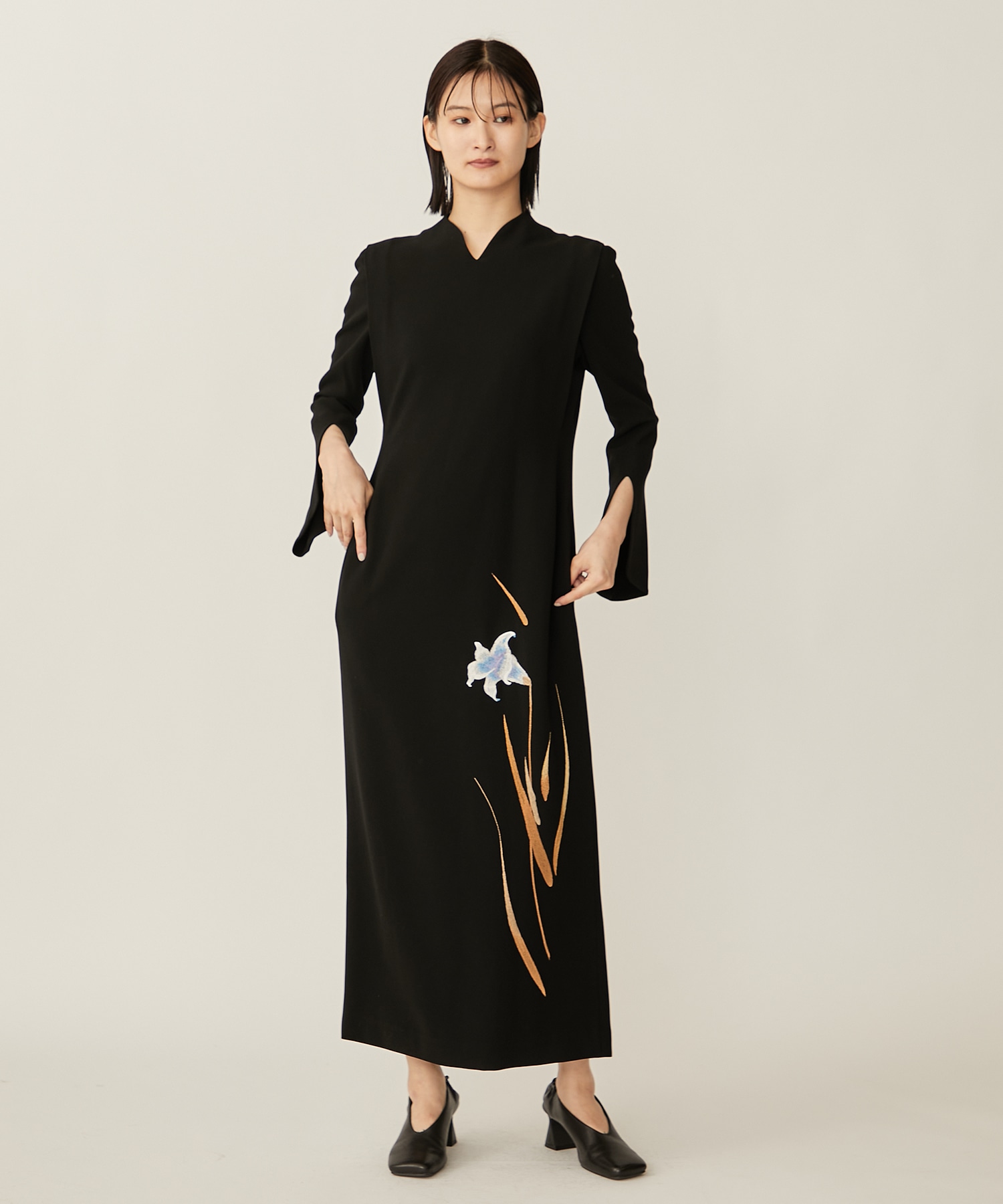 Triacetate Floral Embroidery Dress(1 BLACK): Mame Kurogouchi: WOMENS ...