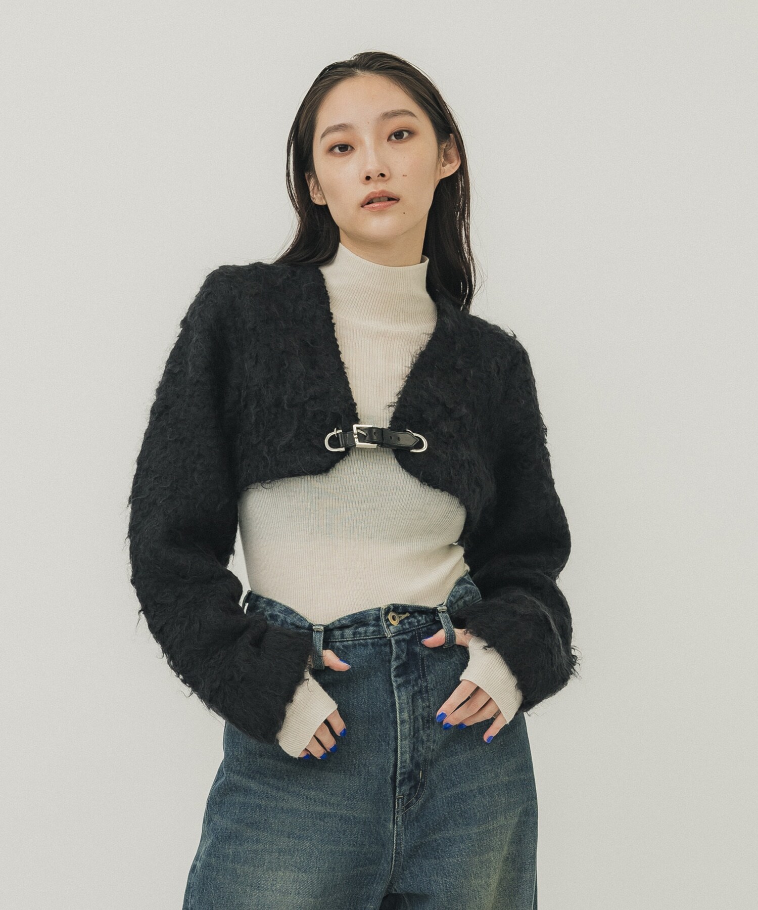 MOHAIR KNIT CROPPED CARDIGAN
