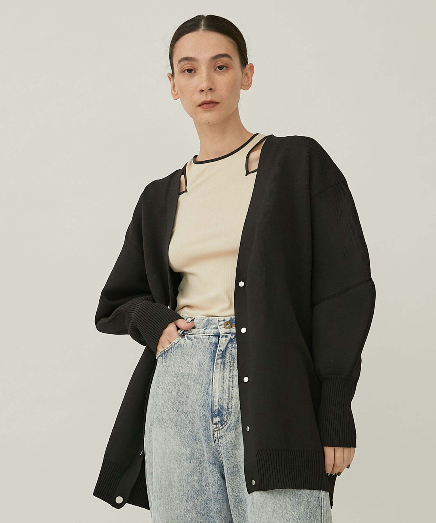FRONT SNAP BIG KNIT CARDIGAN