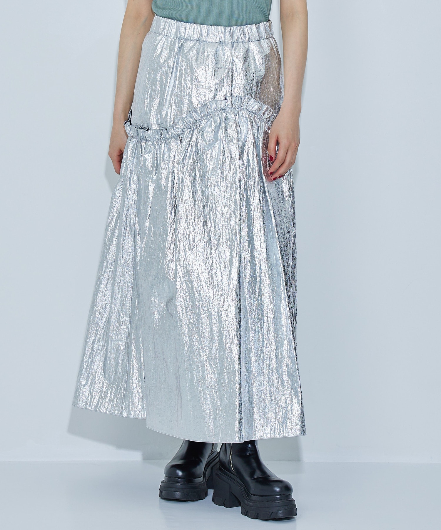 Reversible Metallic Gather Skirt(FREE SILVER): STUDIOUS: WOMENS 