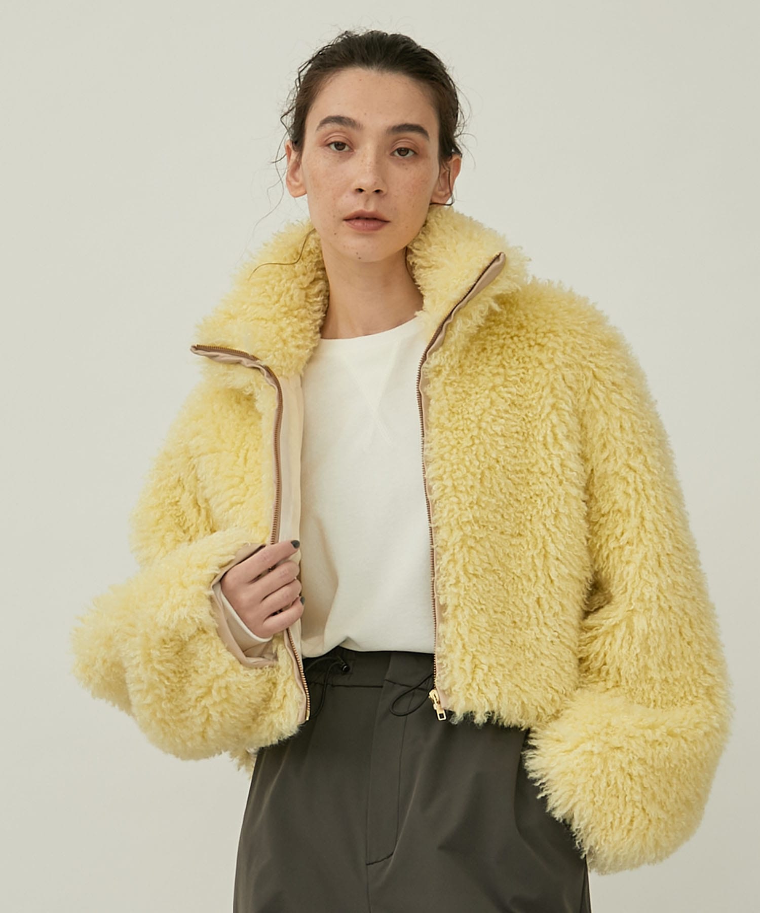 CRIMPED FUR CROPPED BLOUSON