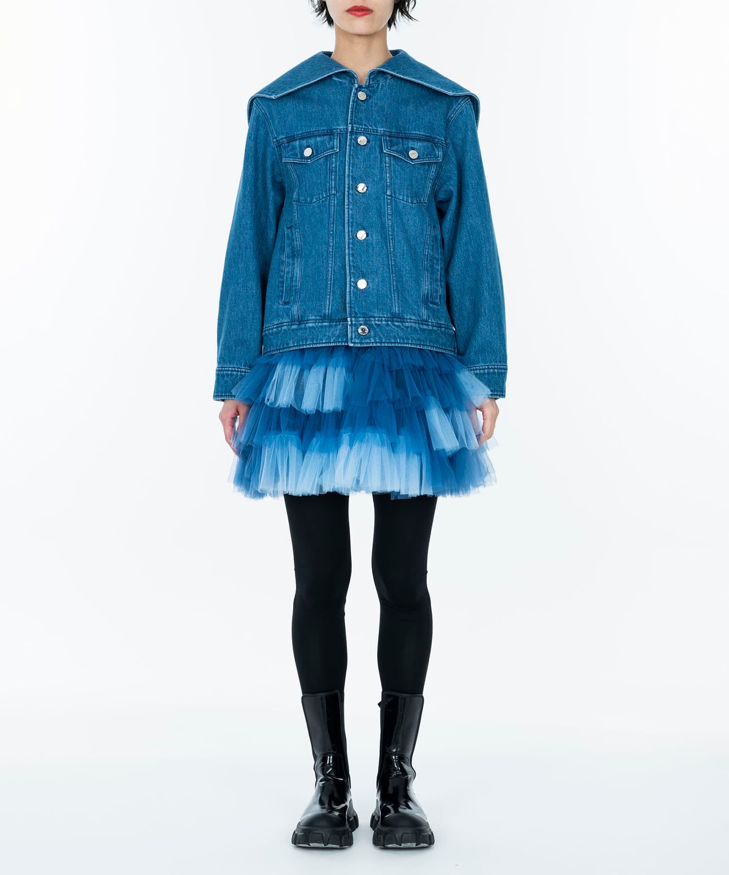 Embroidered Tulle Trimmed Sailor Collar Jacket