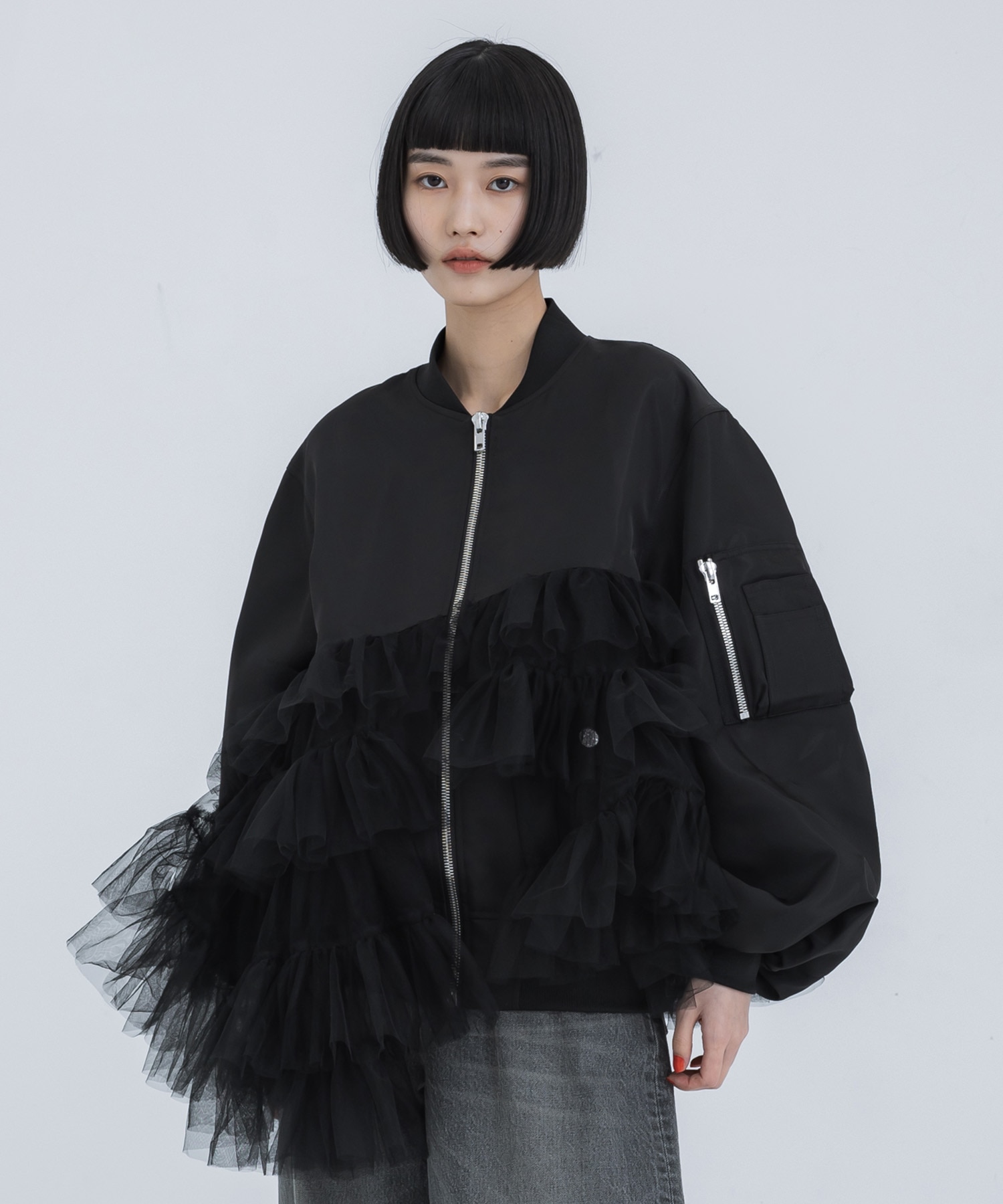 Tulle Trimmed Bomber Jacket