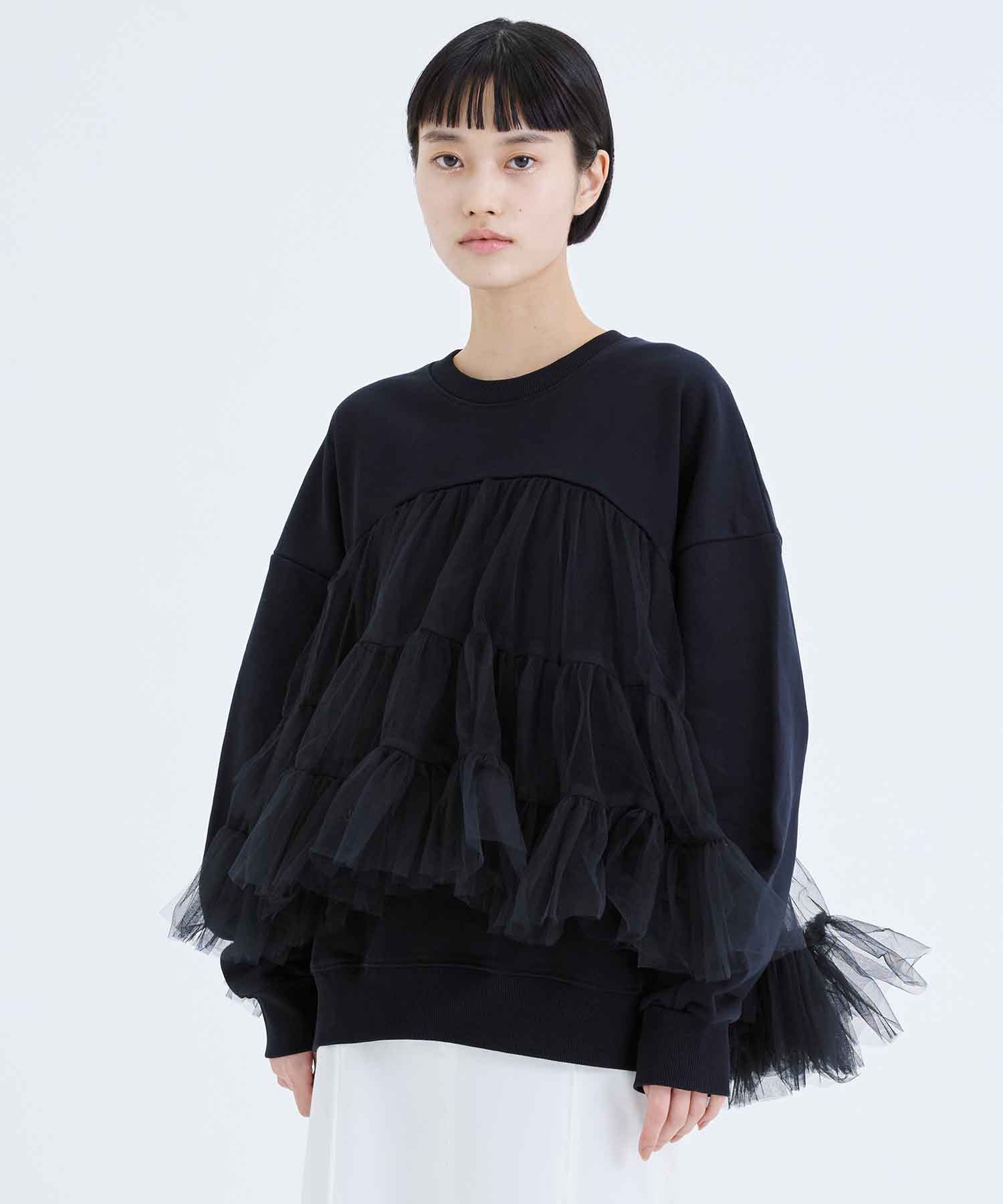 別注Gathered Tulle Trimmed Short Sweatshirt