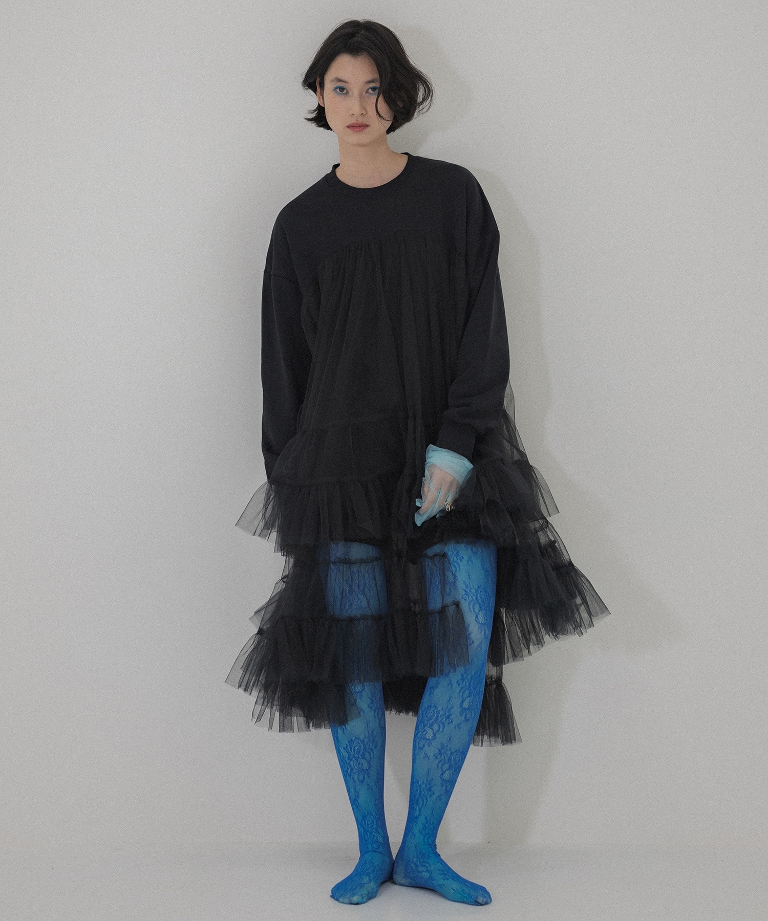 EX.Gathered Tulle Trimmed Sweat One-piece